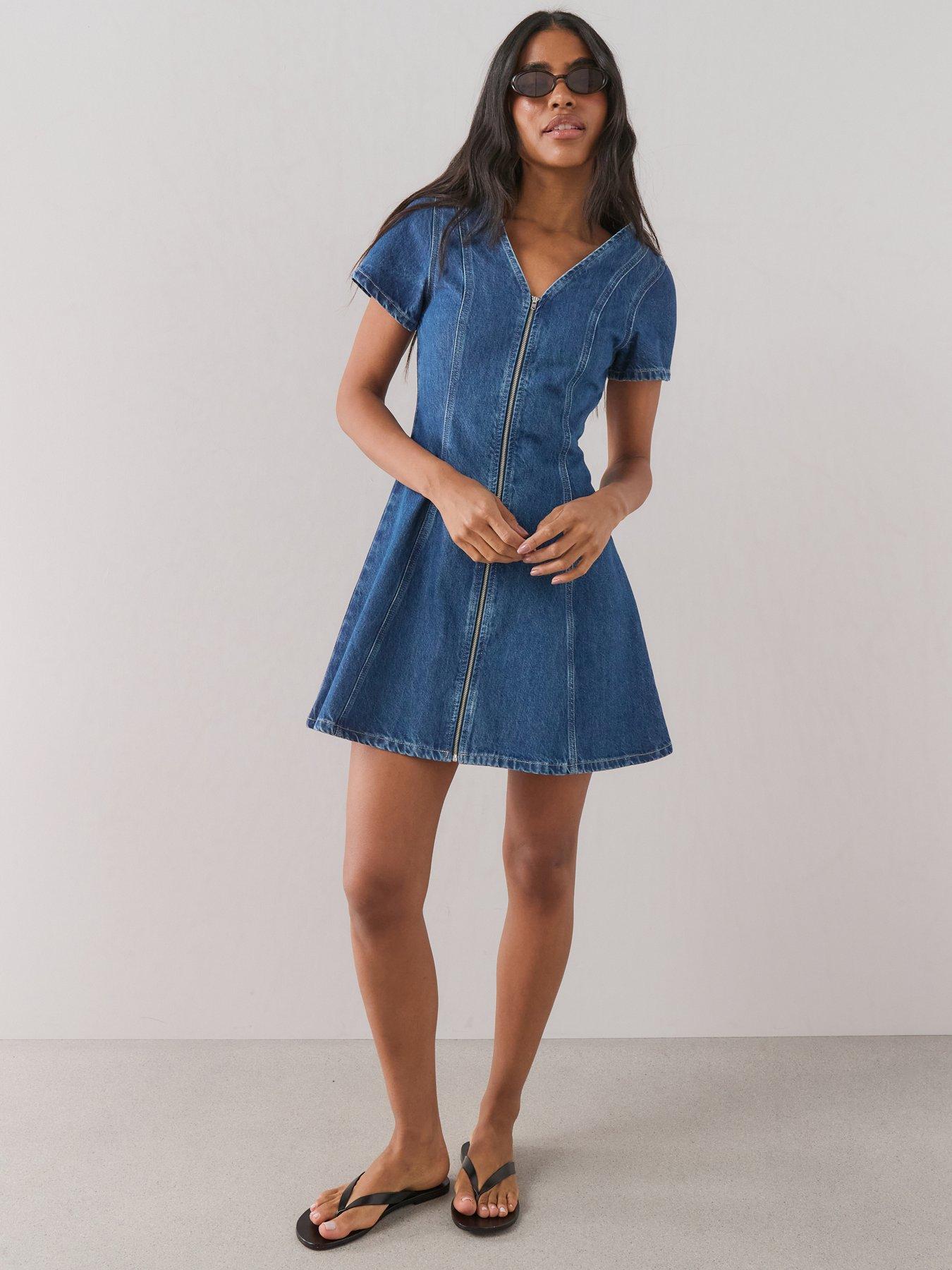 The Very Collection Zip Through Seam Detail Denim Dress - Dark Wash