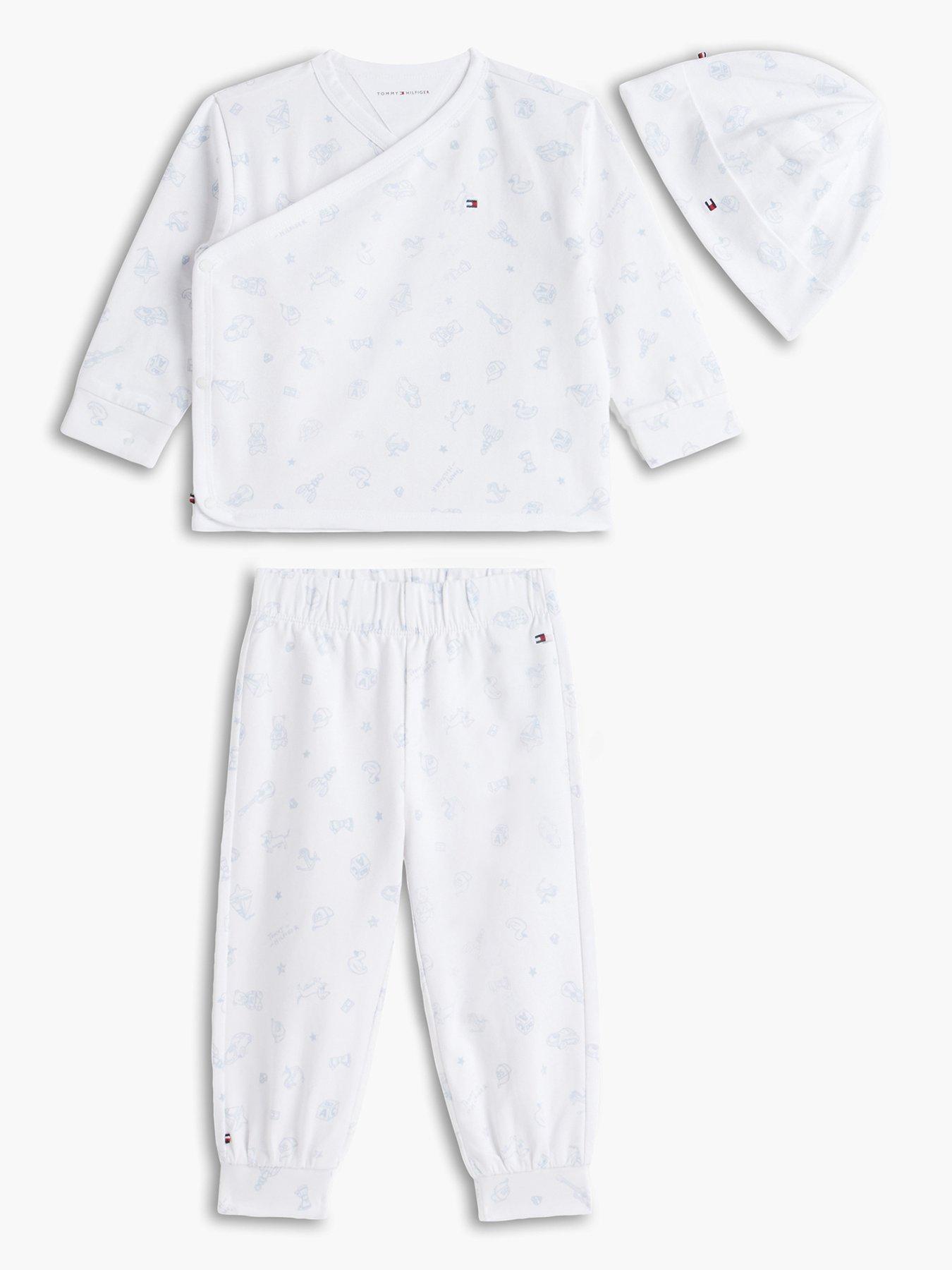 Tommy Hilfiger Baby Printed Wrap Front Top, Trousers And Hat Gift Set - White