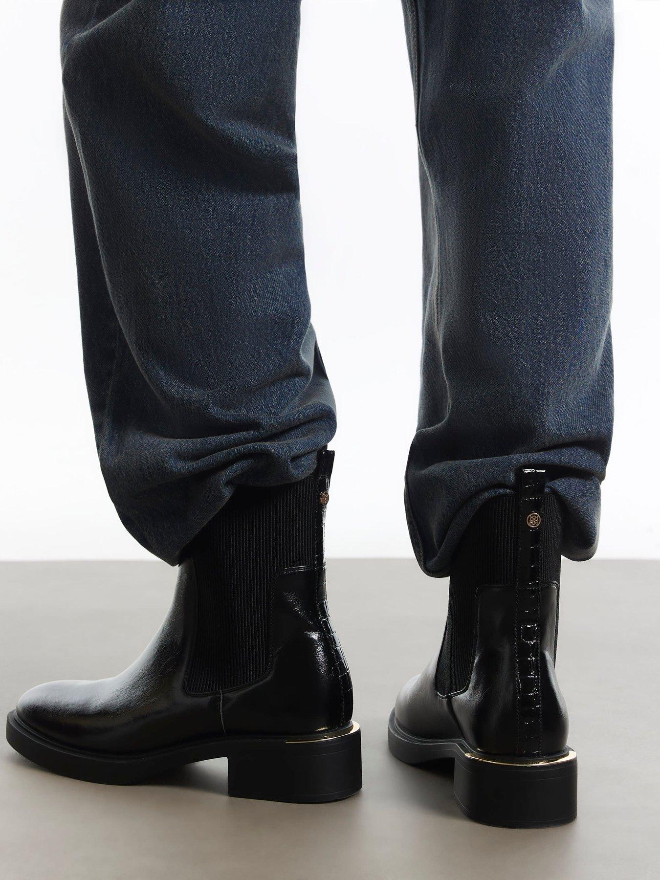 Image 1 of 5 of River Island Womens Chunky Sole Elastic Gusset Block Heel Ankle Boots - Black