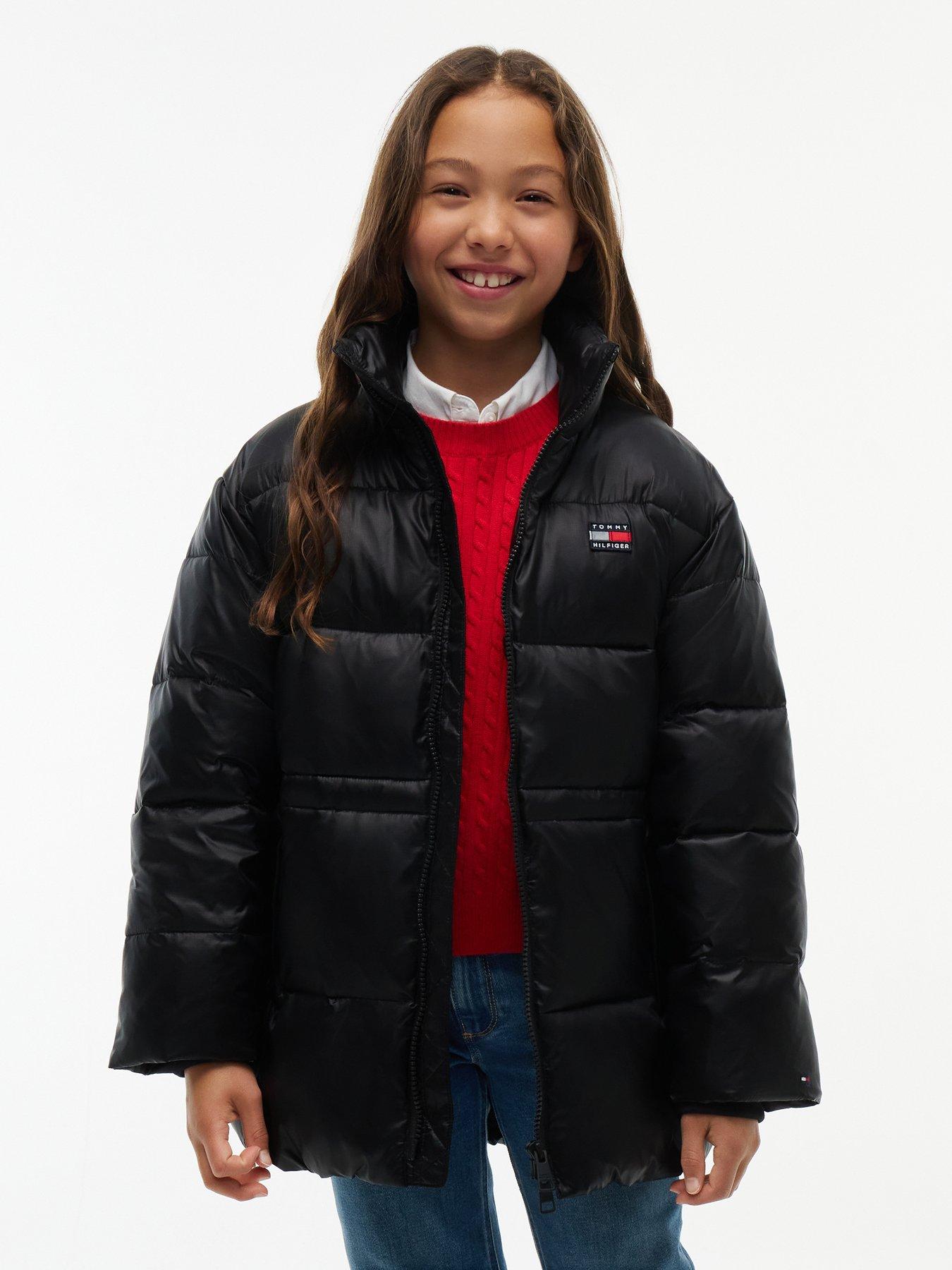 Tommy Hilfiger Girls Mid Length Shiny Padded Jacket - Black