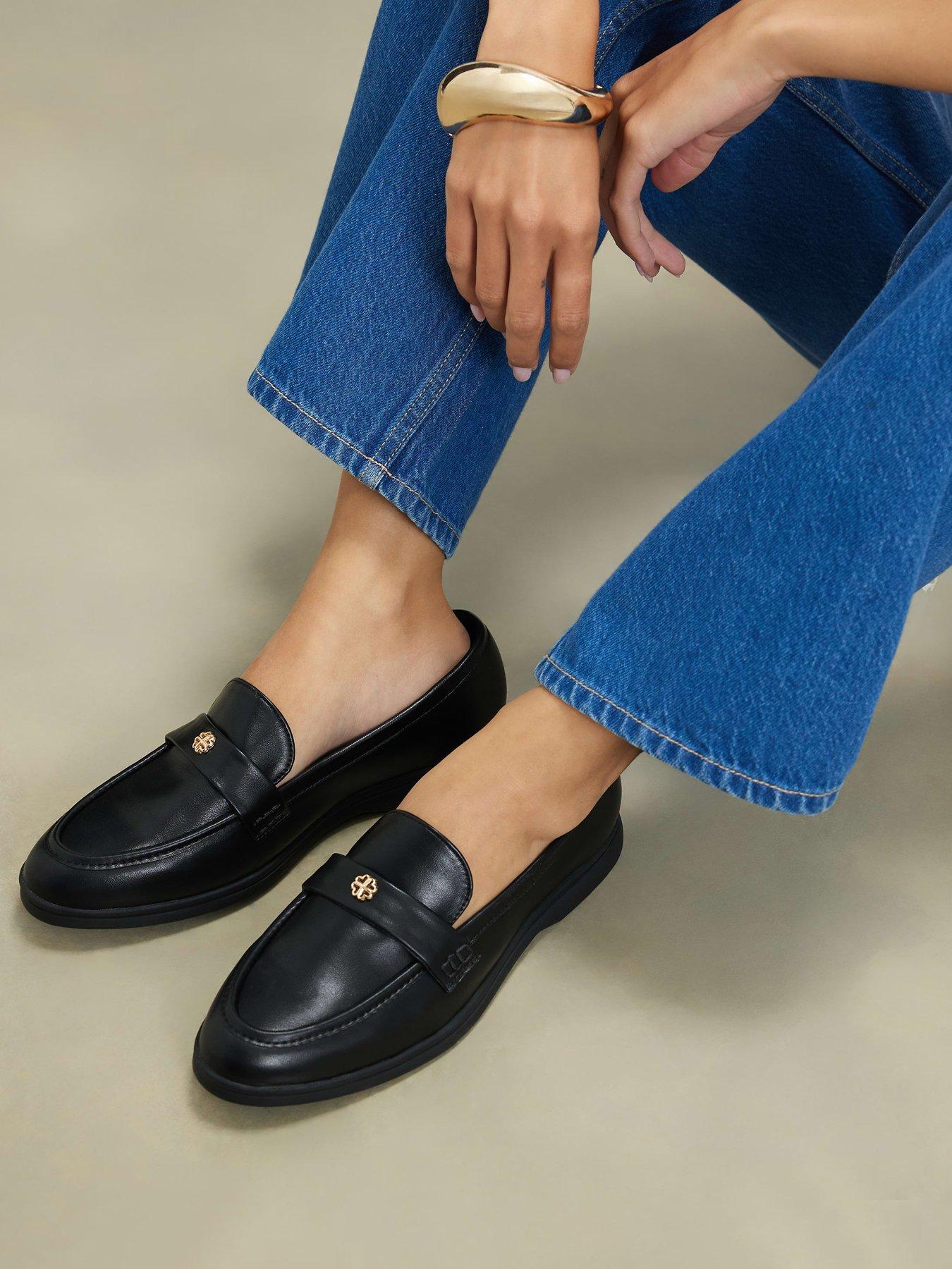 River Island Faux Leather Metal Decal Loafers - Black
