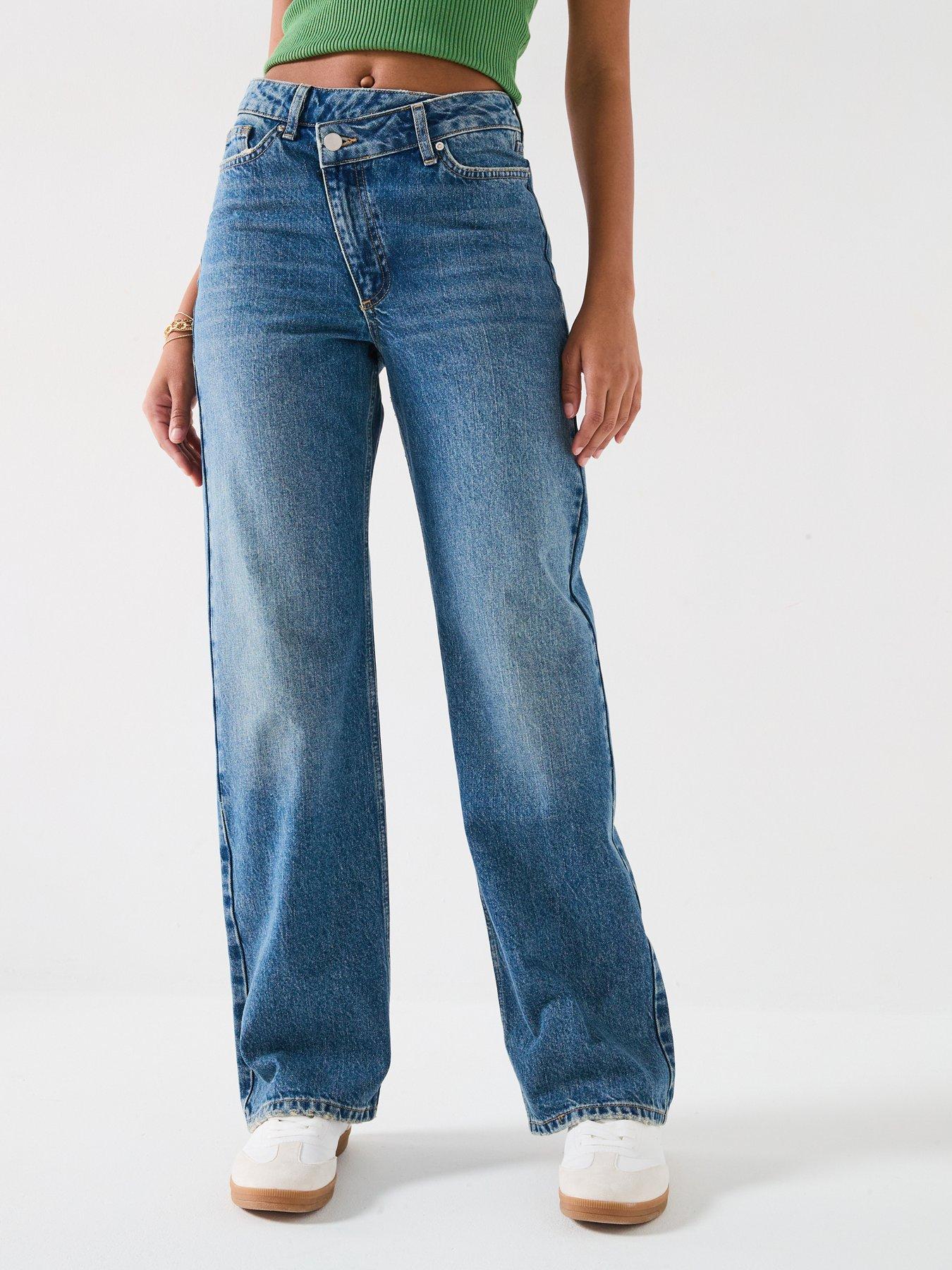 Image 1 of 7 of The Very Collection Wrap Front Slim Fit Wide Leg Jeans - Mid Wash
