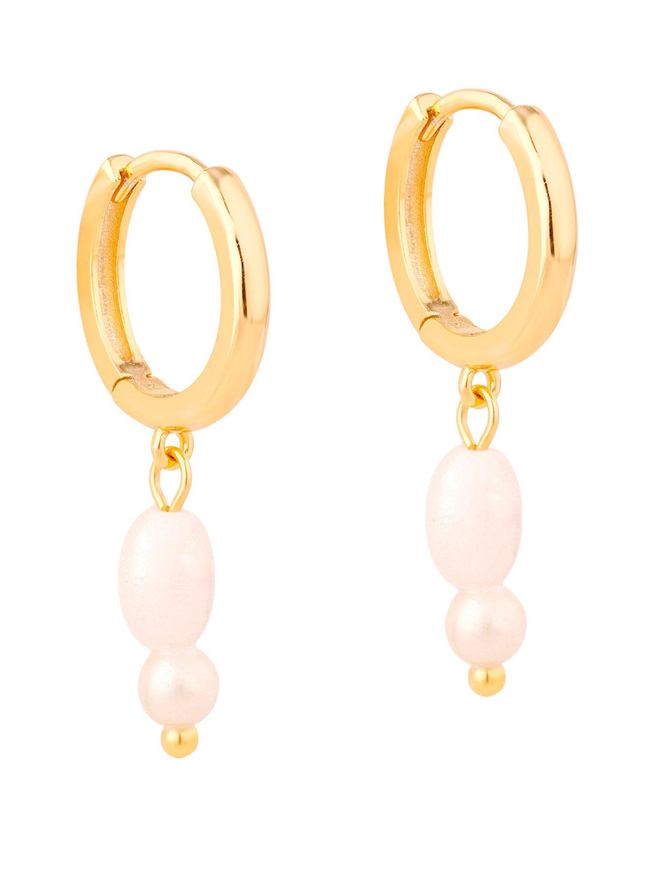 Image 1 of 6 of Seol + Gold 18ct Gold Plated Double Pearl Hoop Earrings