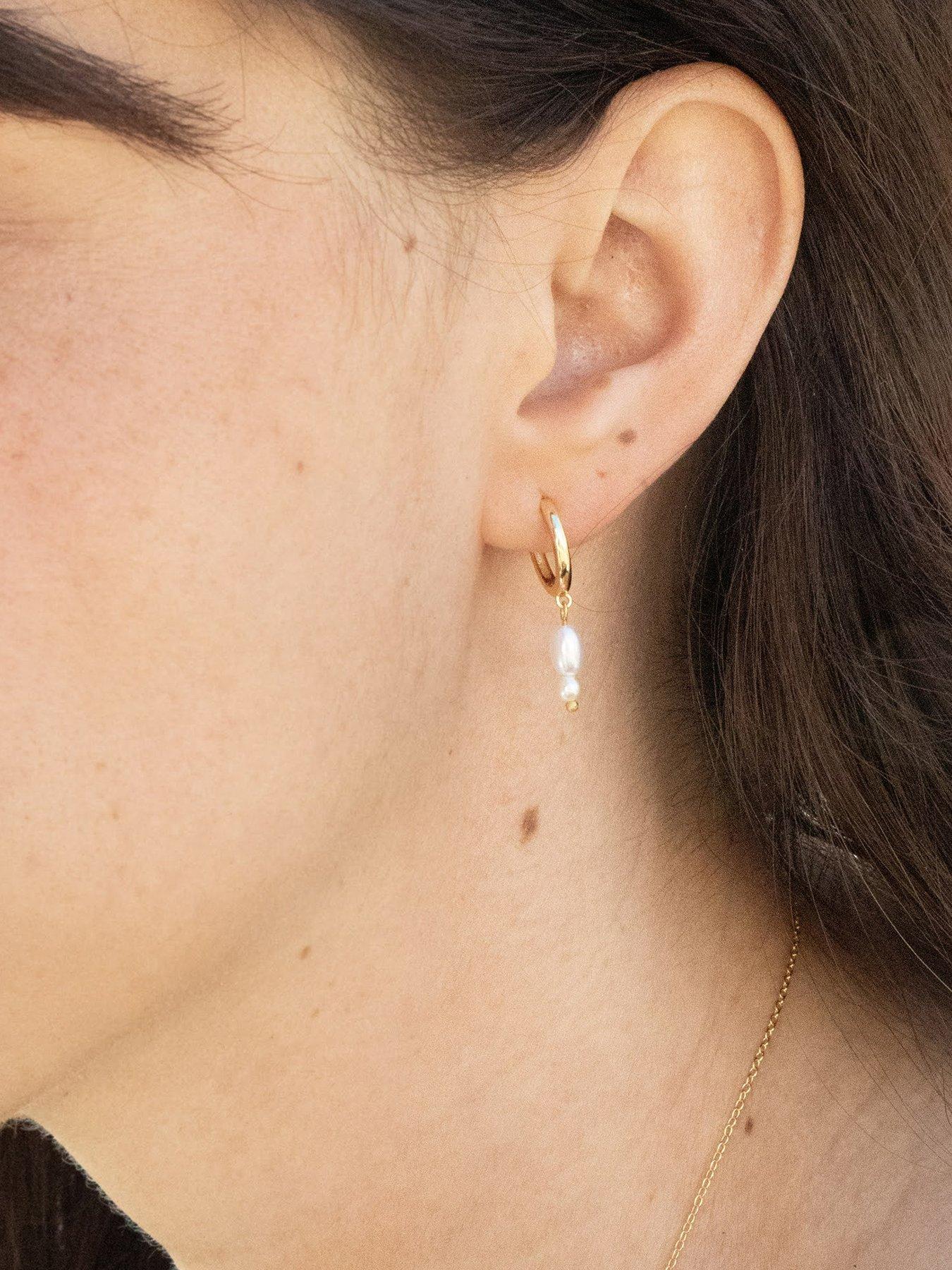 Image 2 of 6 of Seol + Gold 18ct Gold Plated Double Pearl Hoop Earrings
