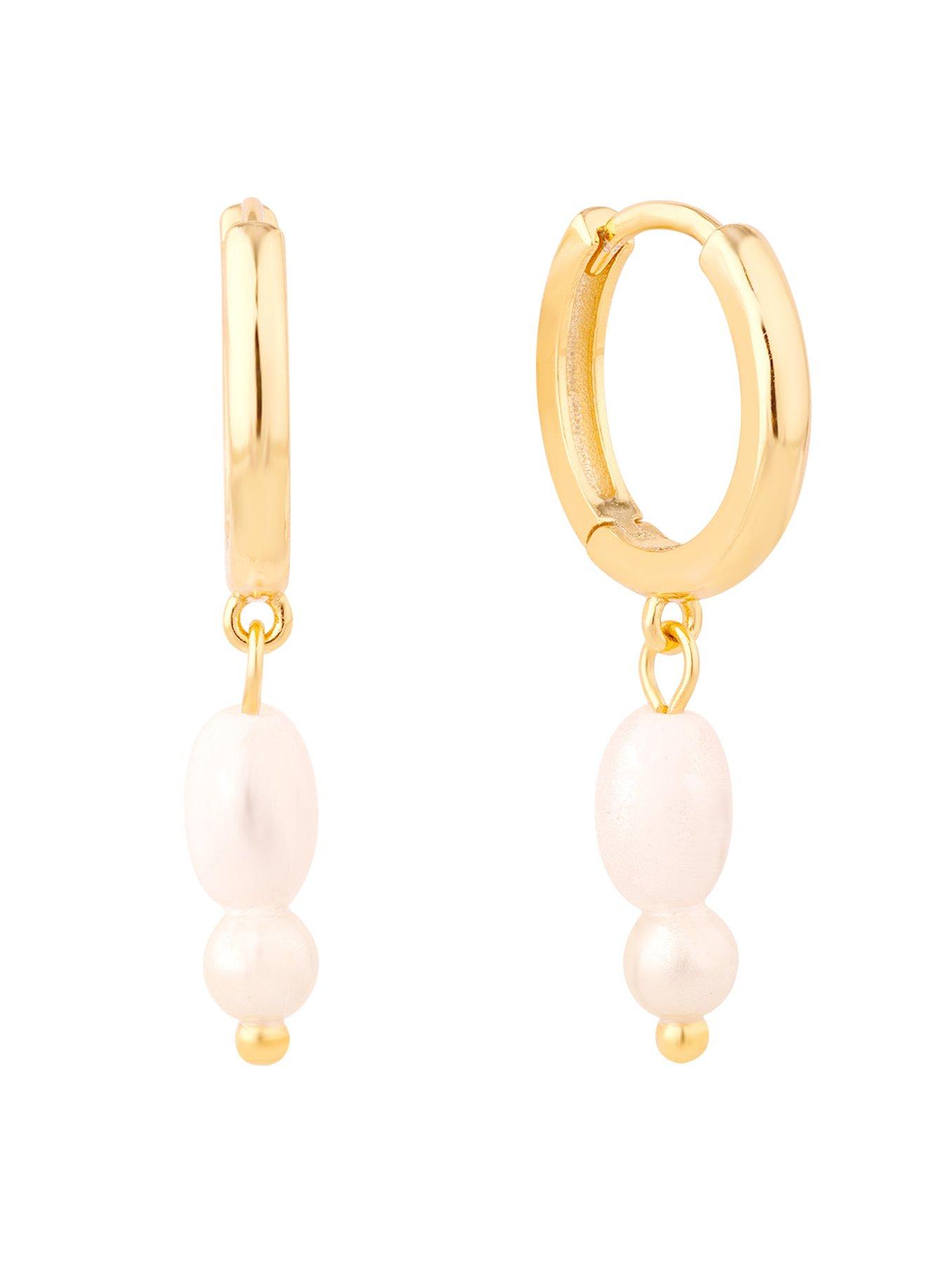 Image 3 of 6 of Seol + Gold 18ct Gold Plated Double Pearl Hoop Earrings