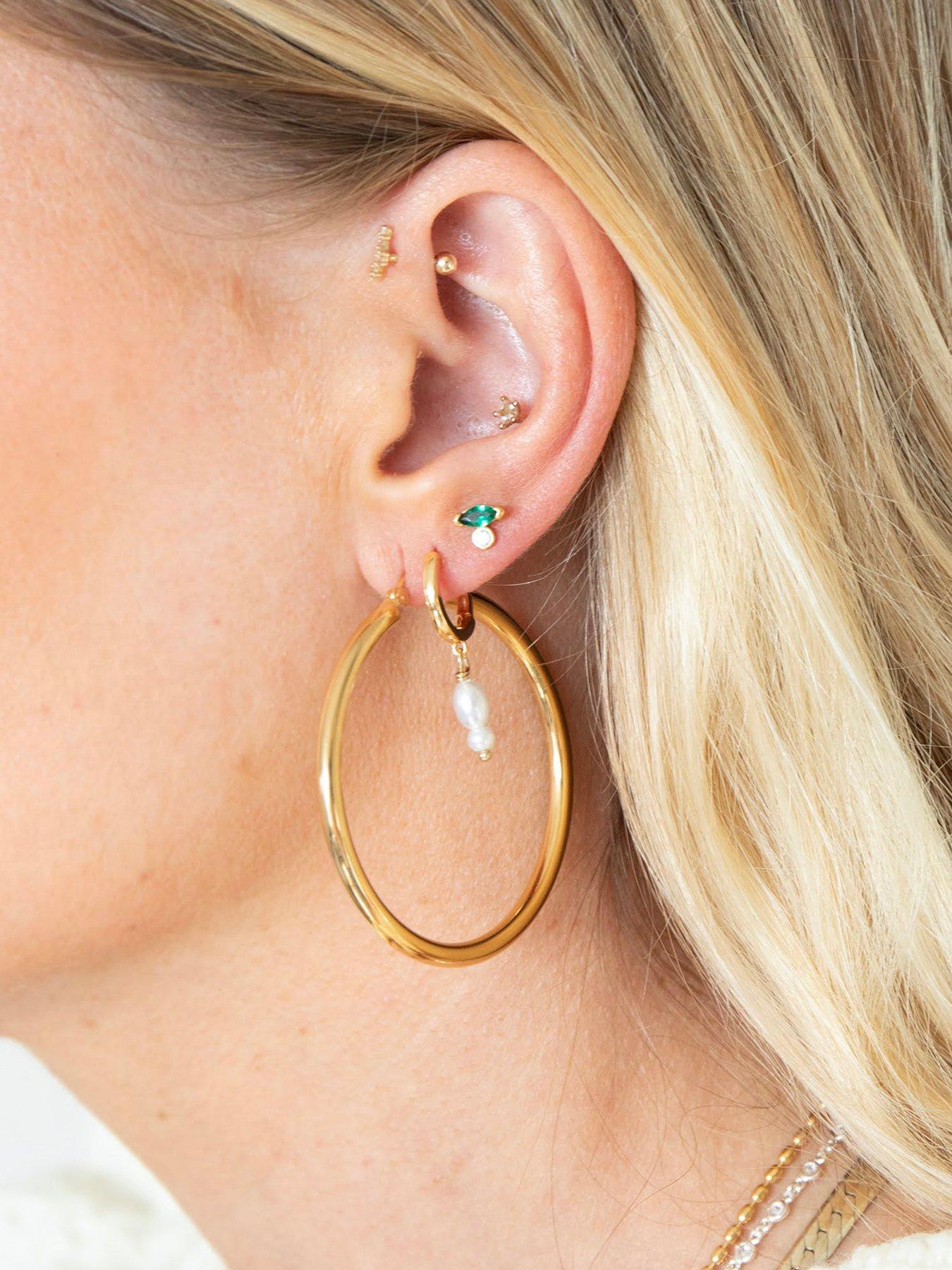 Image 4 of 6 of Seol + Gold 18ct Gold Plated Double Pearl Hoop Earrings