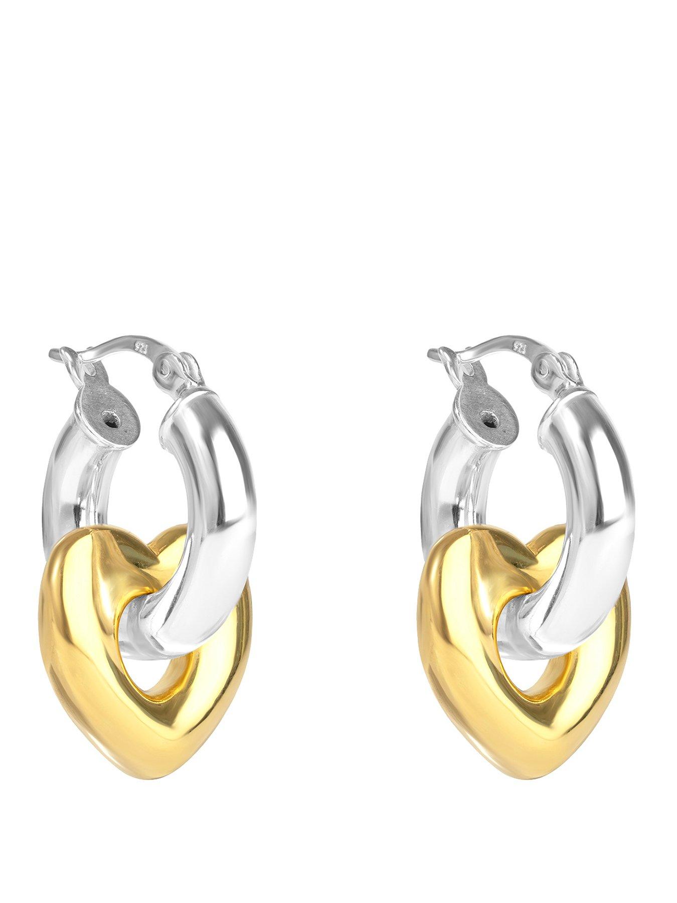 Seol + Gold Mixed Metal Puffy Heart Hoop Earrings