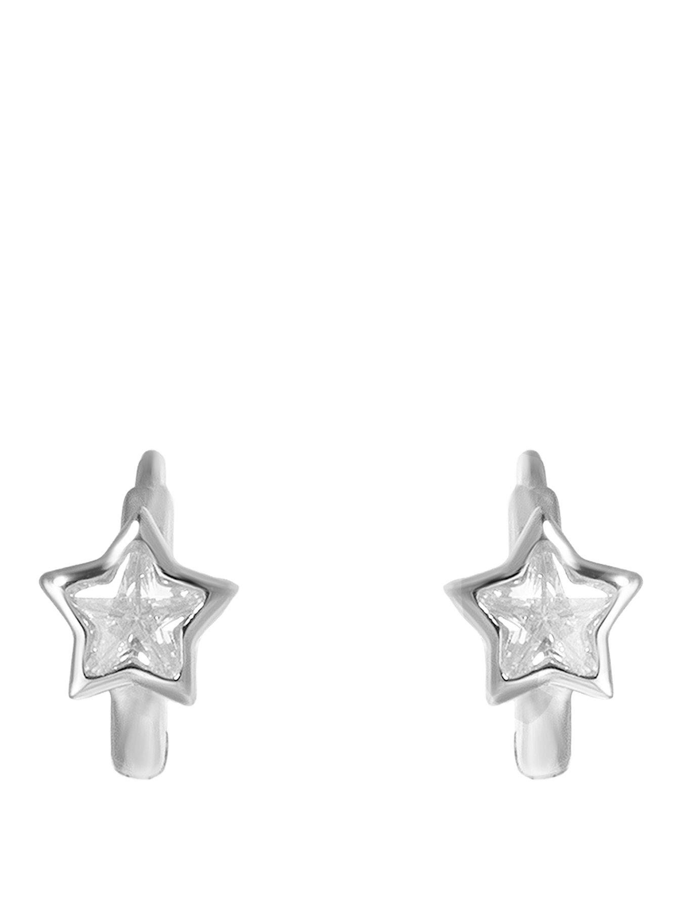 Image 1 of 4 of Seol + Gold Sterling Silver Tiny CZ Star Bezel Hoops