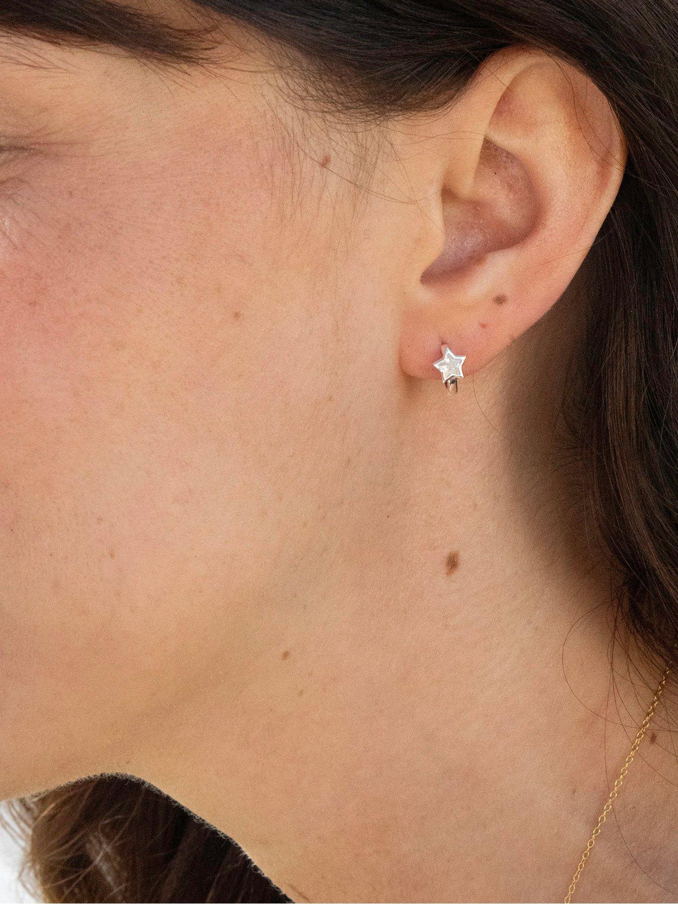 Image 2 of 4 of Seol + Gold Sterling Silver Tiny CZ Star Bezel Hoops