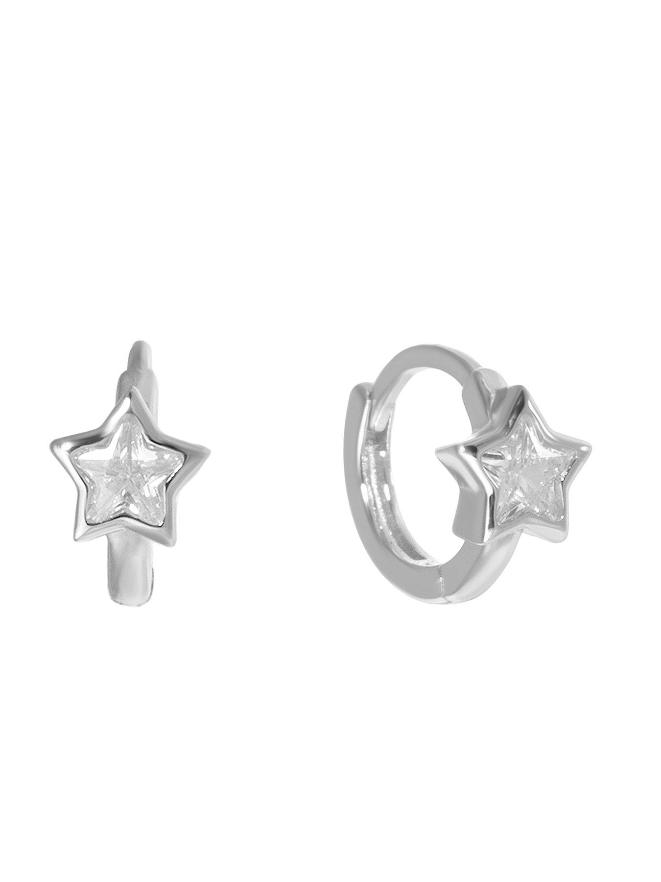 Image 3 of 4 of Seol + Gold Sterling Silver Tiny CZ Star Bezel Hoops