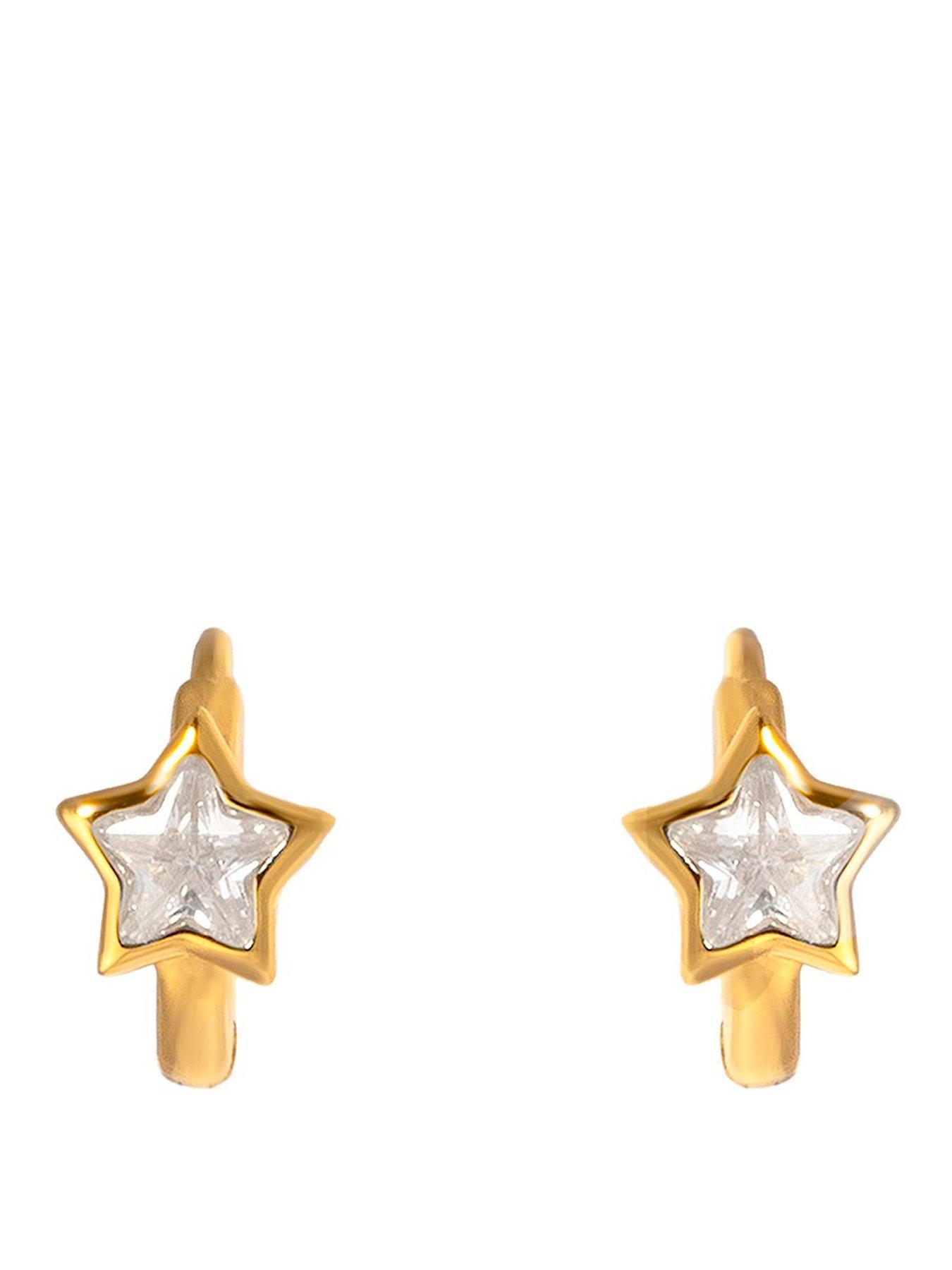 Seol + Gold 18ct Gold Plated CZ Star Bezel Hoops