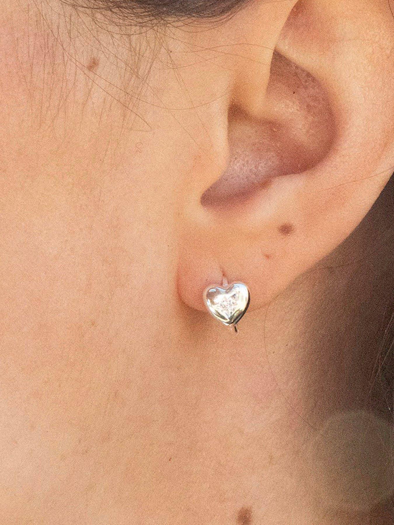 Image 1 of 5 of Seol + Gold Sterling Silver Starbust CZ Heart Huggie Hoops