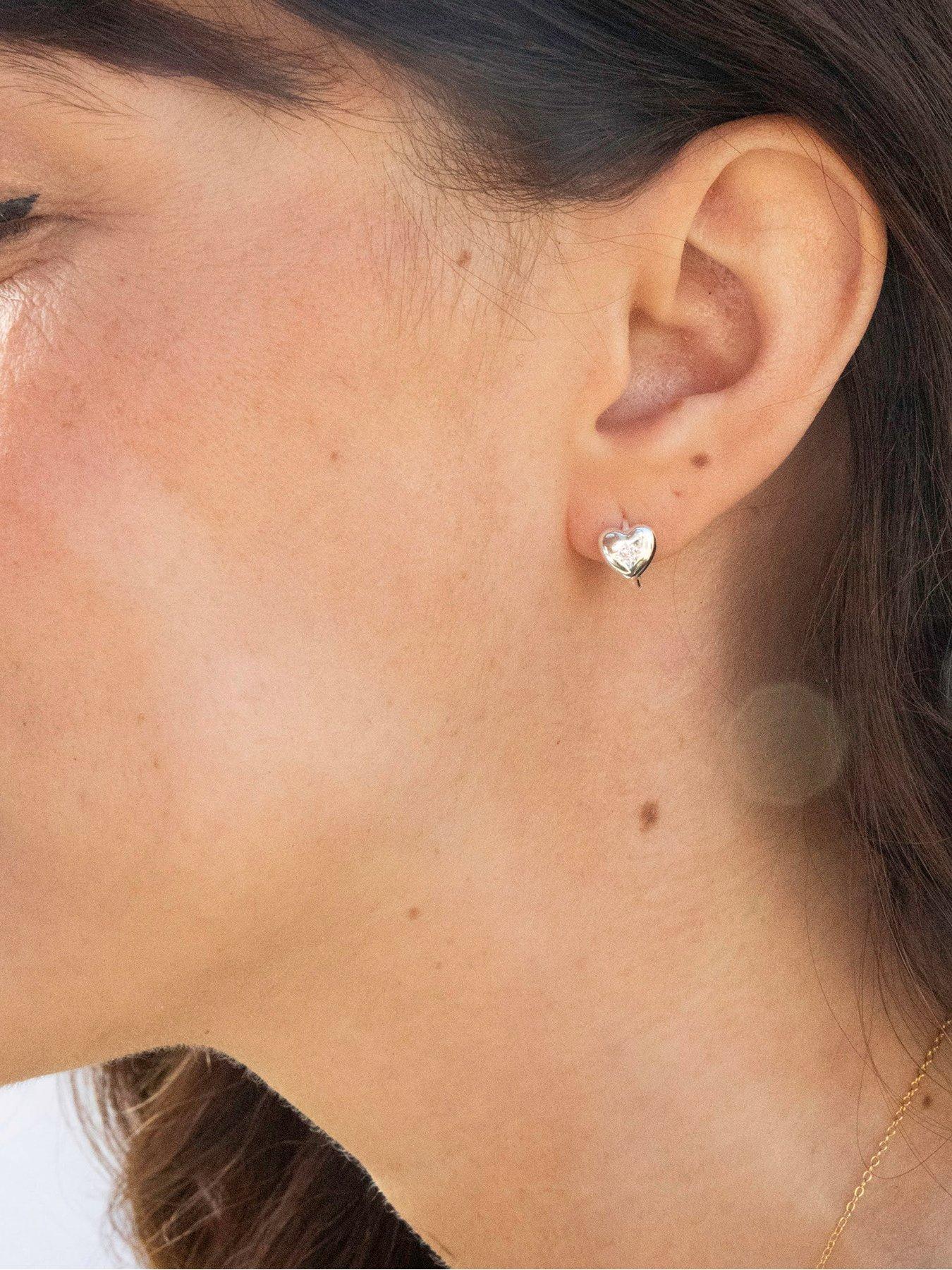 Image 2 of 5 of Seol + Gold Sterling Silver Starbust CZ Heart Huggie Hoops