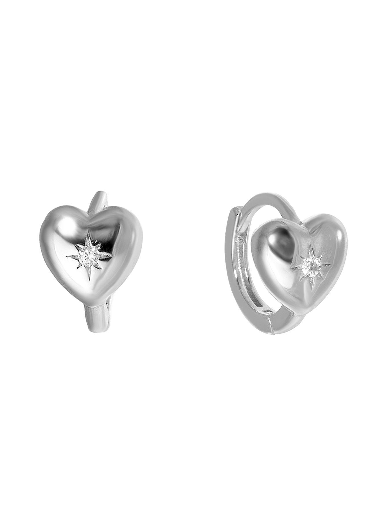 Image 3 of 5 of Seol + Gold Sterling Silver Starbust CZ Heart Huggie Hoops