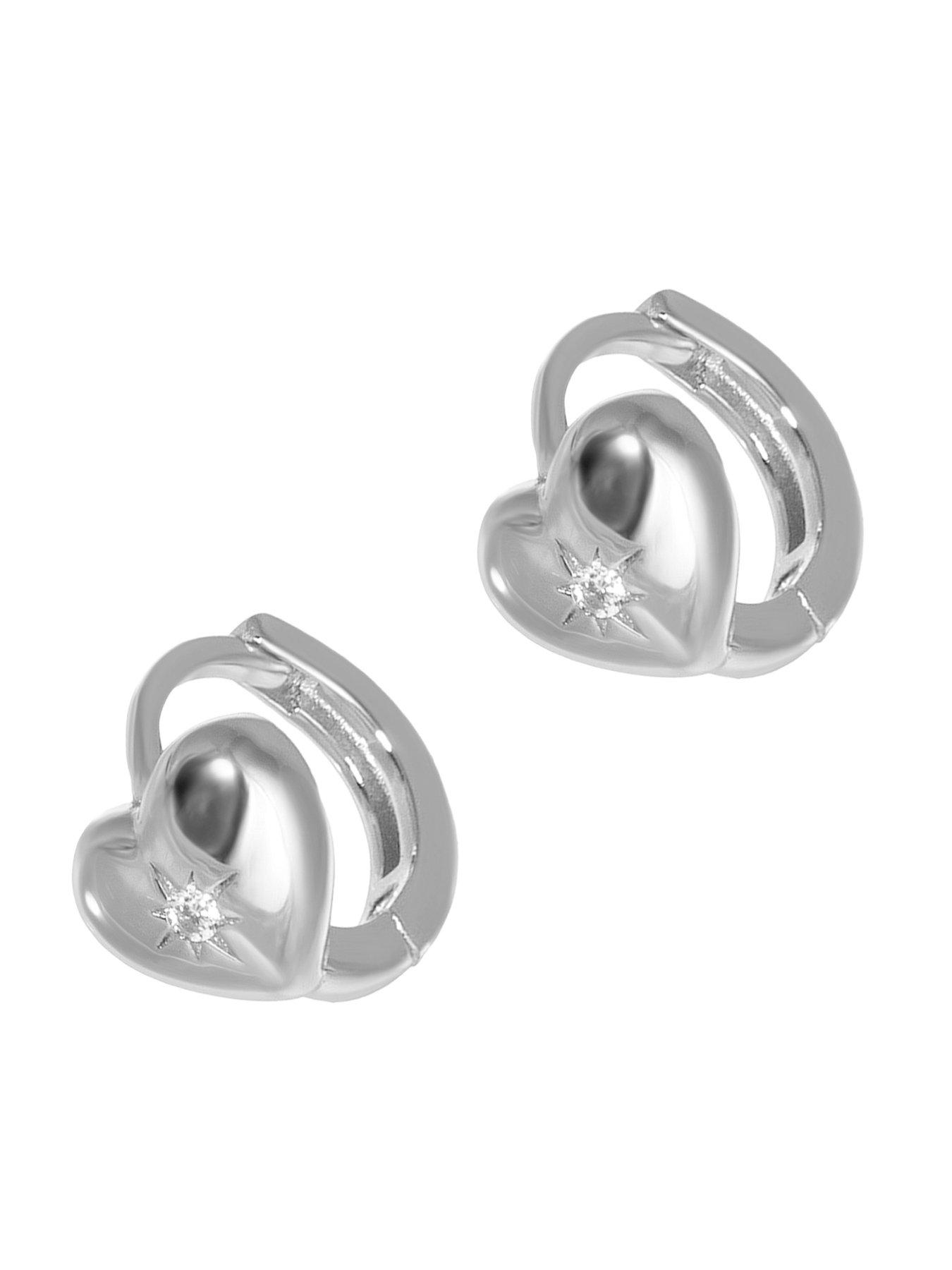 Image 4 of 5 of Seol + Gold Sterling Silver Starbust CZ Heart Huggie Hoops