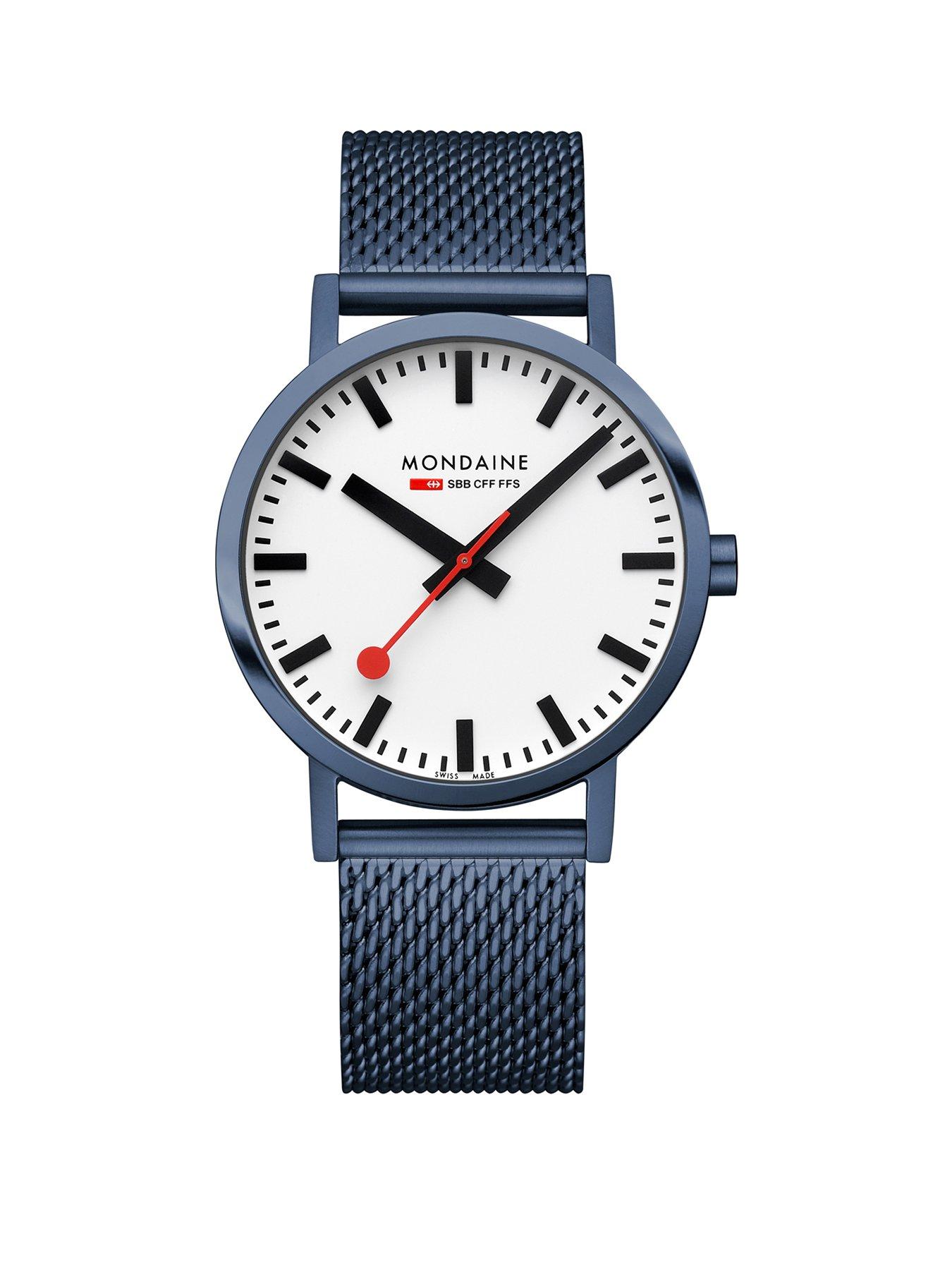 Mondaine MON SBB CLASSIC WHT DIAL 40 IPBLUE BRU MESH