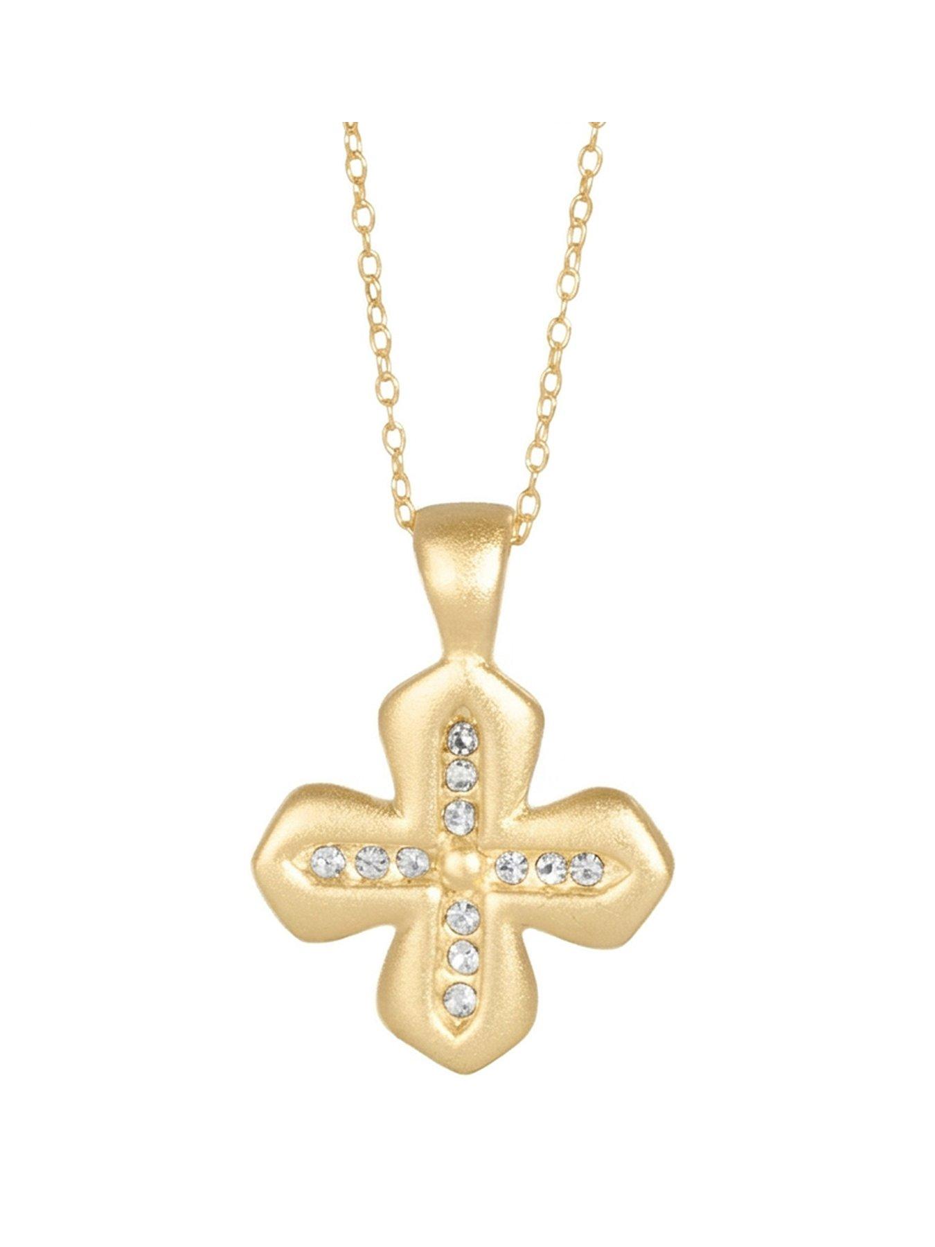 Image 1 of 3 of Seol + Gold 18ct Gold Plated Puffed Crystal Cross Necklace