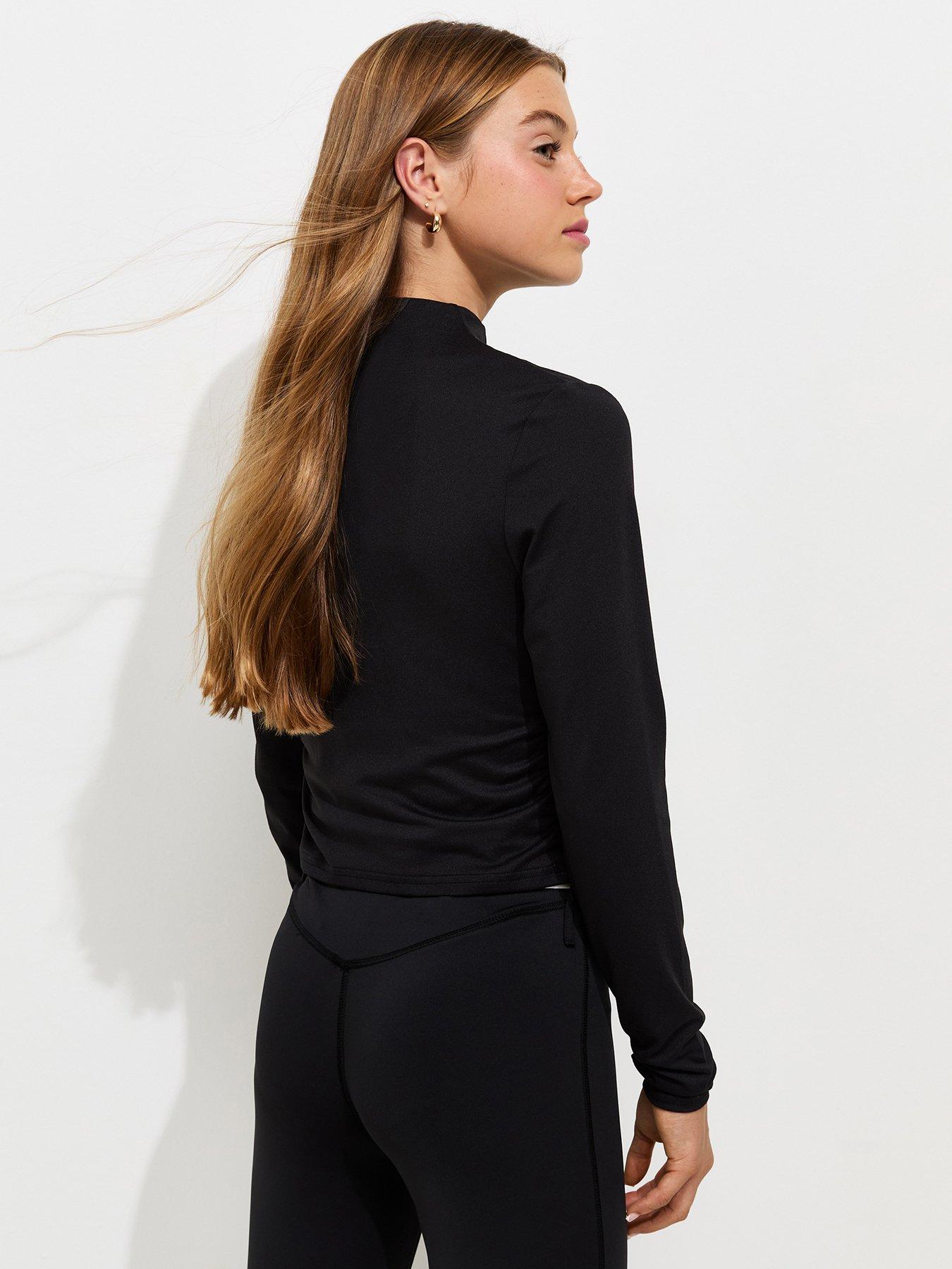 Image 2 of 5 of New Look 915 Zip Through Ruched Side Seam Hoodie - Black
