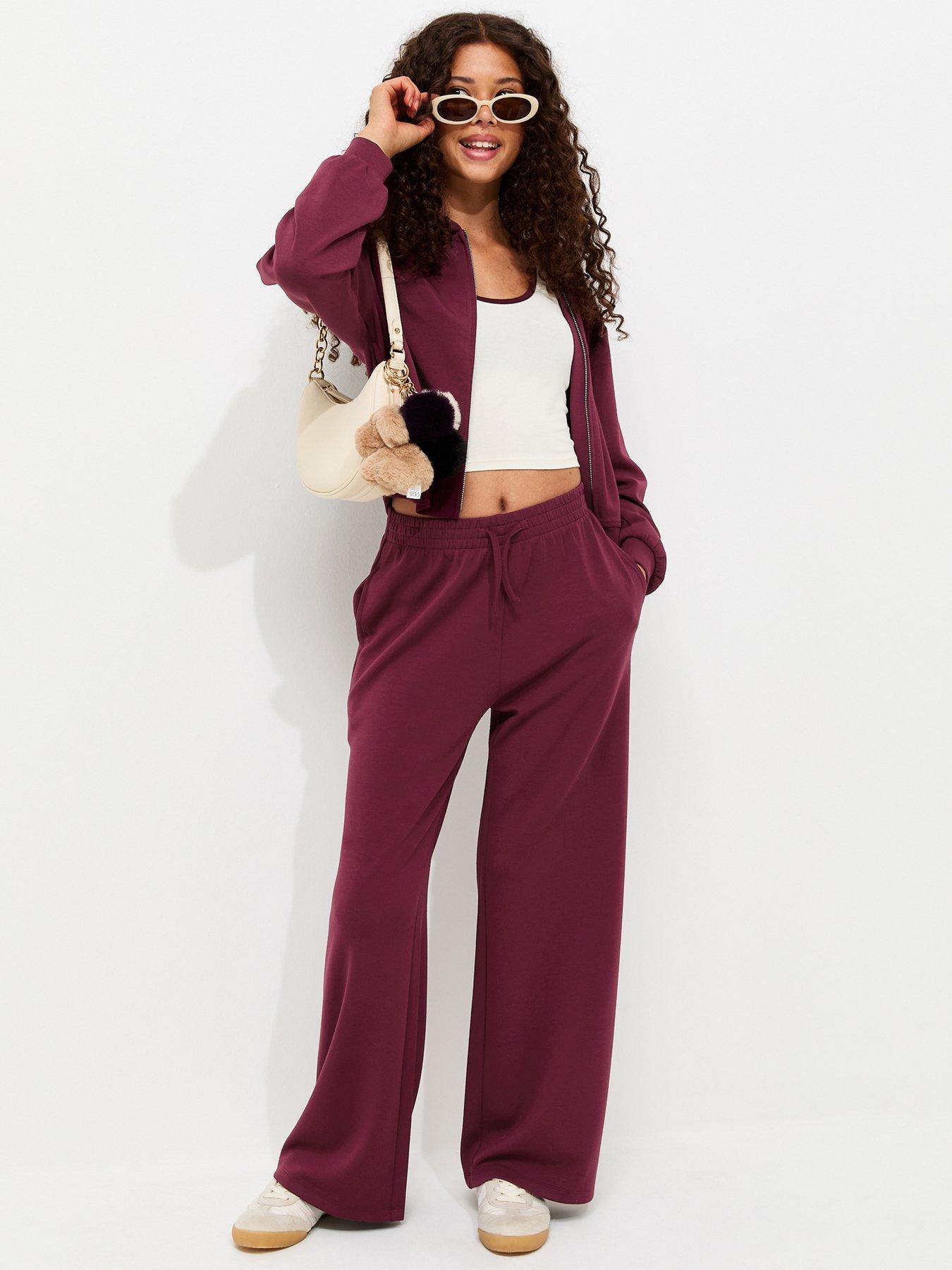 Image 1 of 5 of New Look 915 Girls Wide Leg Soft Touch Jogging Bottoms - Dark Red