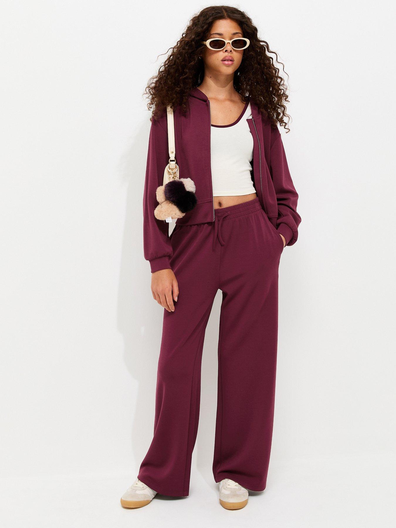 Image 3 of 5 of New Look 915 Girls Wide Leg Soft Touch Jogging Bottoms - Dark Red