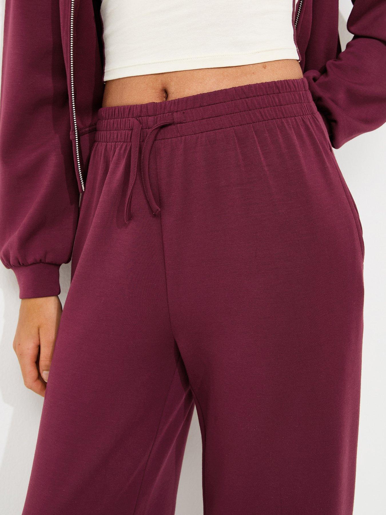 Image 4 of 5 of New Look 915 Girls Wide Leg Soft Touch Jogging Bottoms - Dark Red