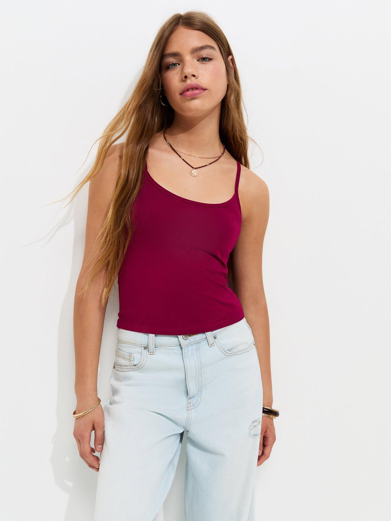 New Look 915 Girls Dark Burgundy Scoop Neck Cami Vest Top