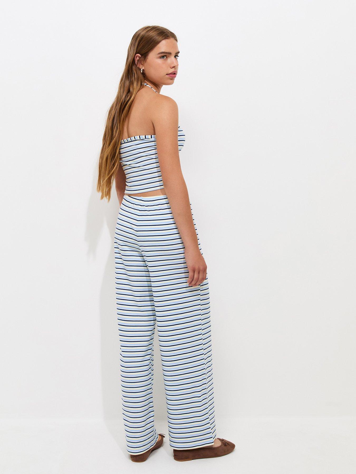 Image 2 of 5 of New Look 915 Girls Cotton Rich Striped Jersey Halter Neck Top - Blue