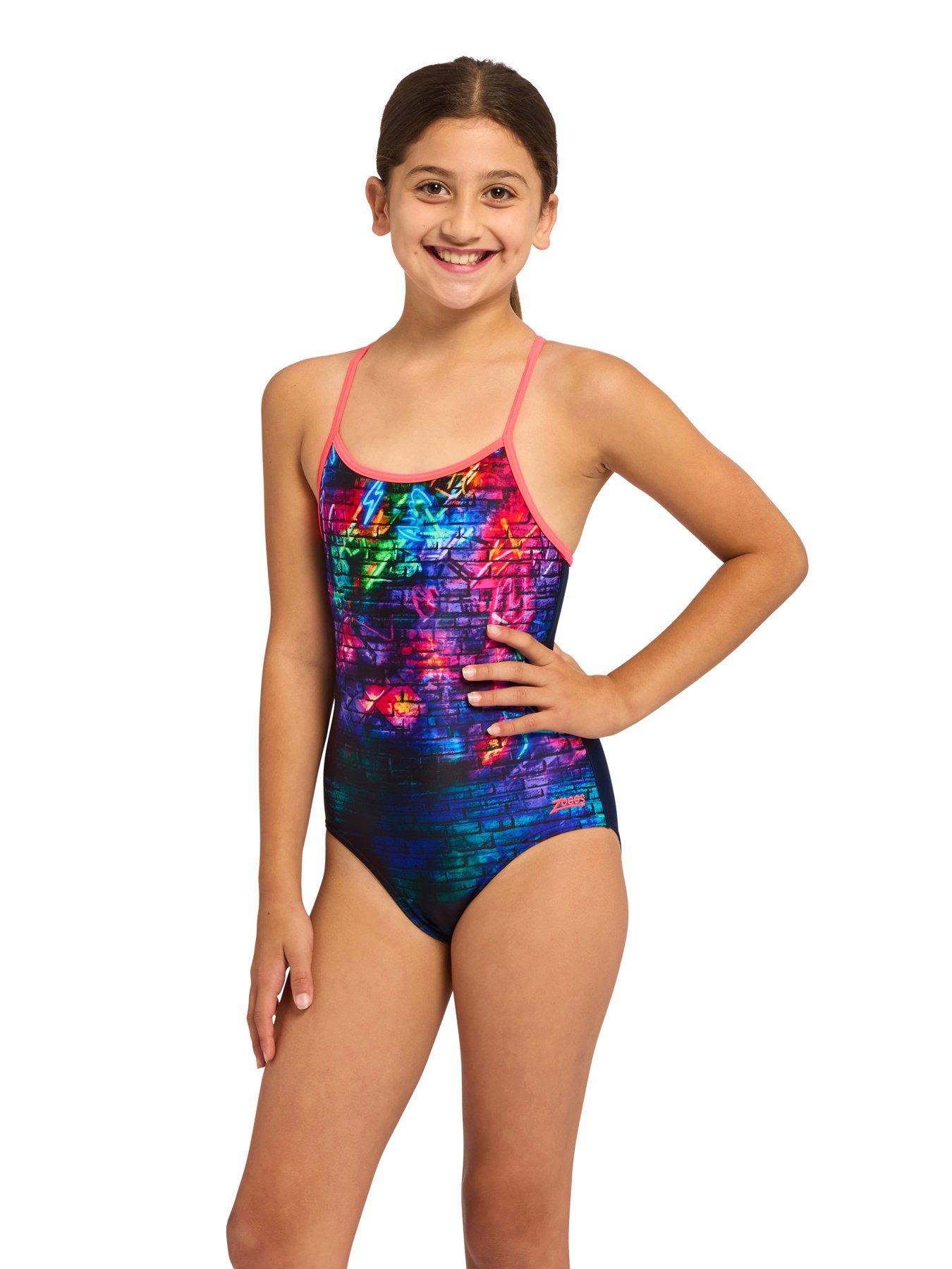 Zoggs Girls Graffiti Brick Sprintback Swimsuit - Multi