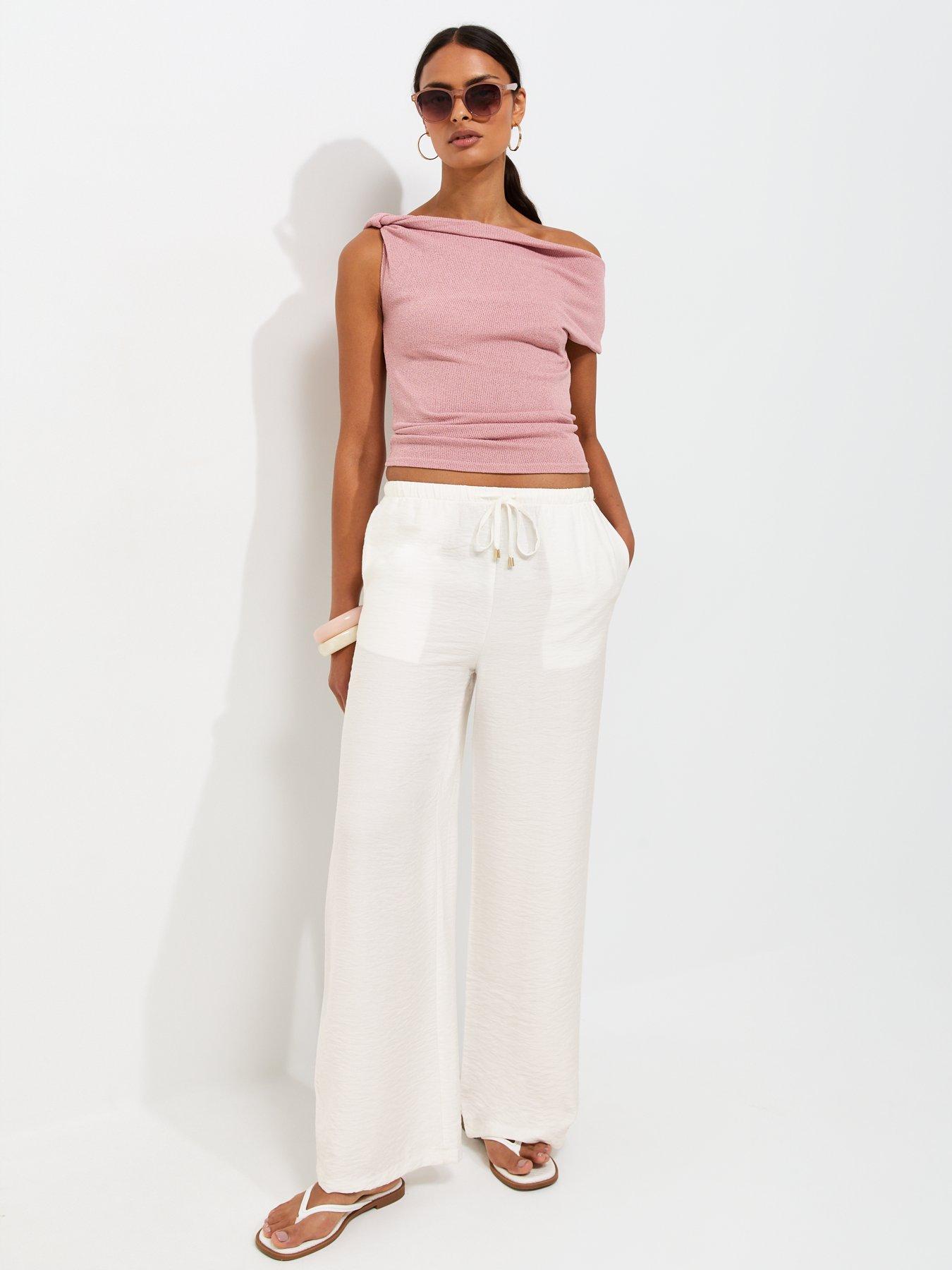 New Look Crinkle Texture Wide Leg Trousers - Cream