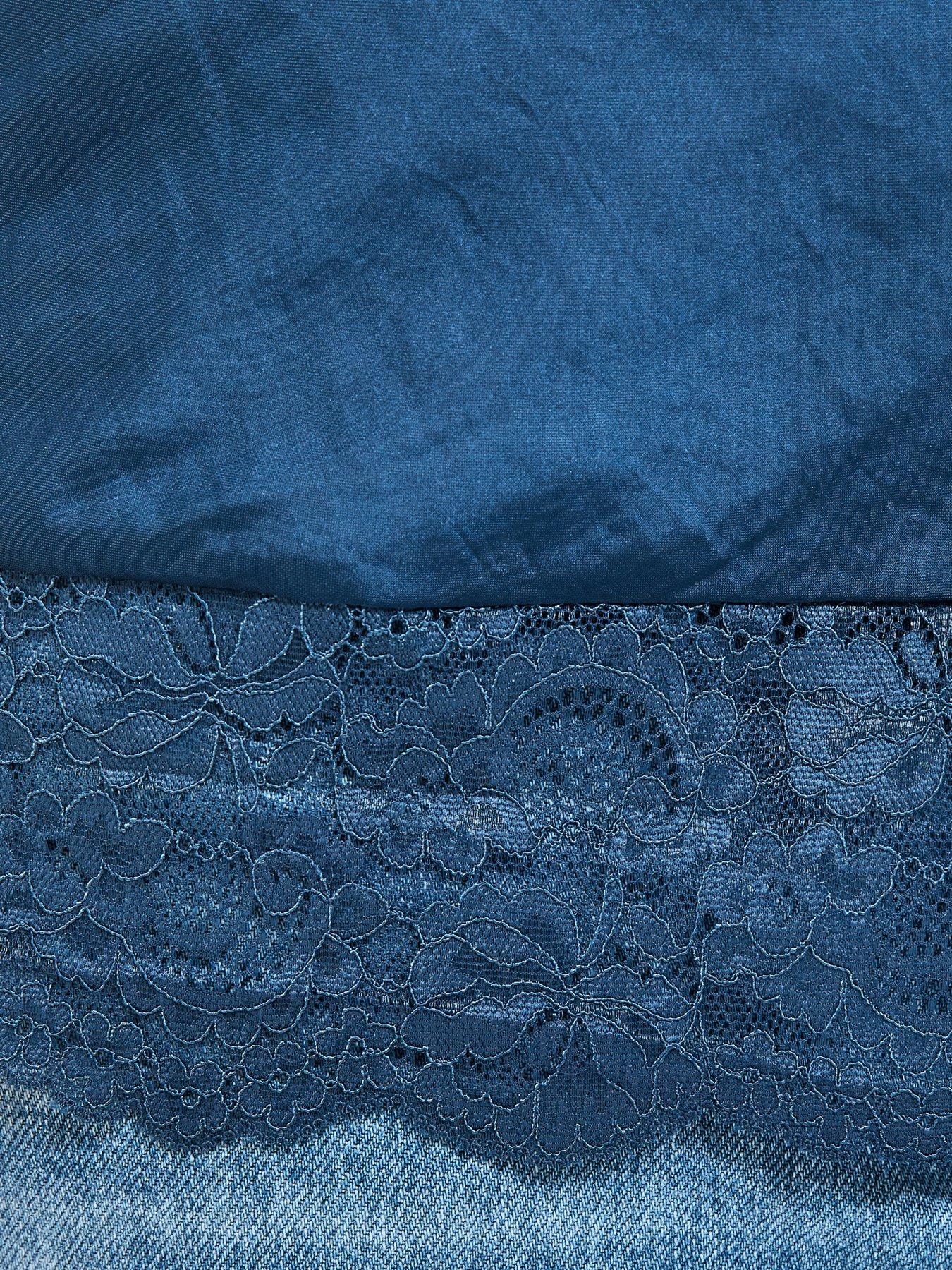 Image 5 of 5 of New Look Satin Cowl Neck Lace Hem Top - Blue