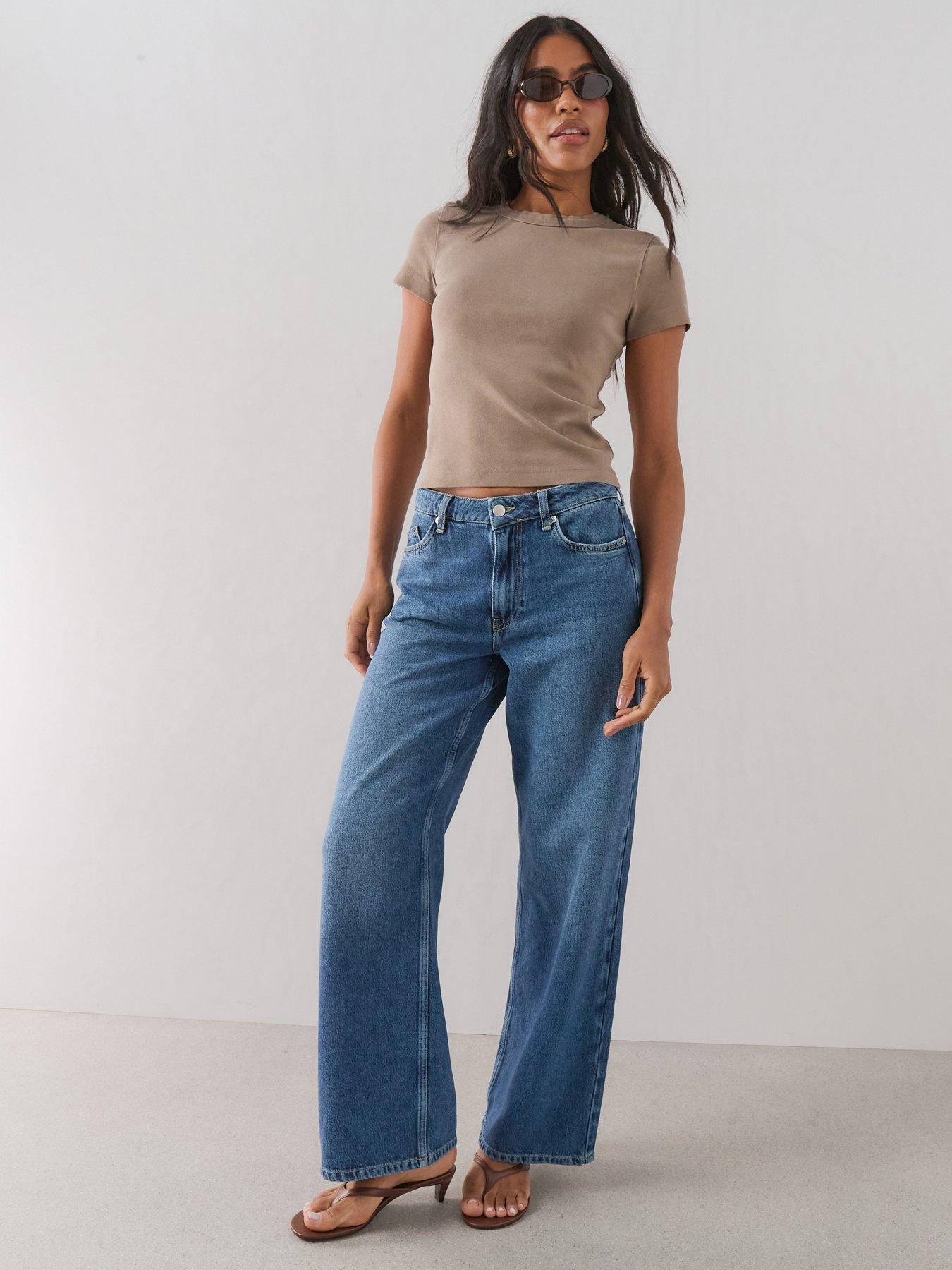 The Very Collection High Waist Soft Wide Leg Jeans - Mid Wash