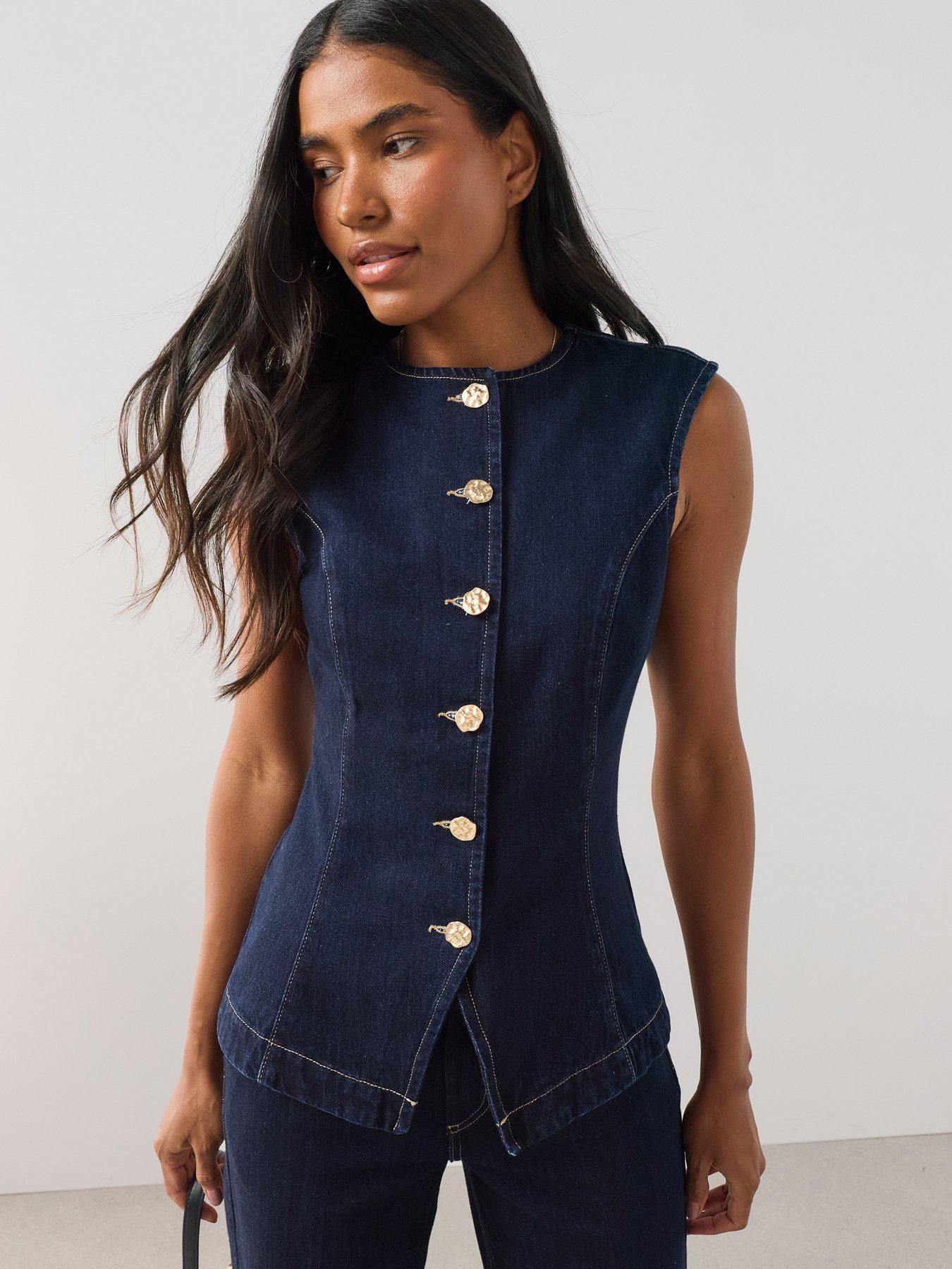 The Very Collection Seam Details Longline Co-Ord Wasitcoat - Dark Wash