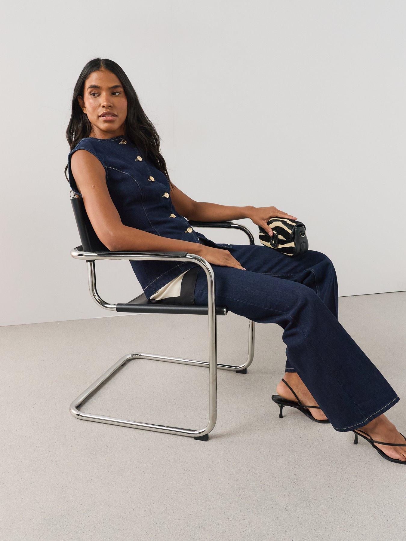Image 4 of 6 of The Very Collection Crease Front Slim Wide Co-Ord Jeans - Dark Wash