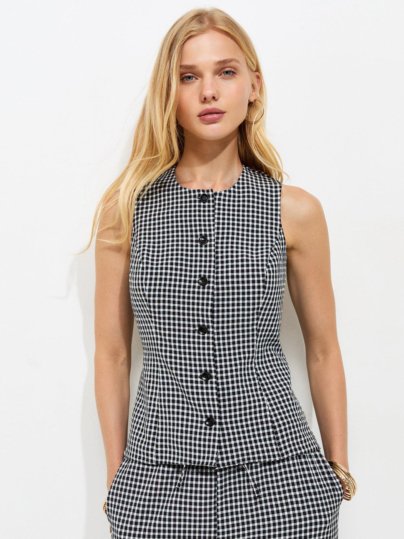 New Look Gingham Print Button Front Waistcoat - Black
