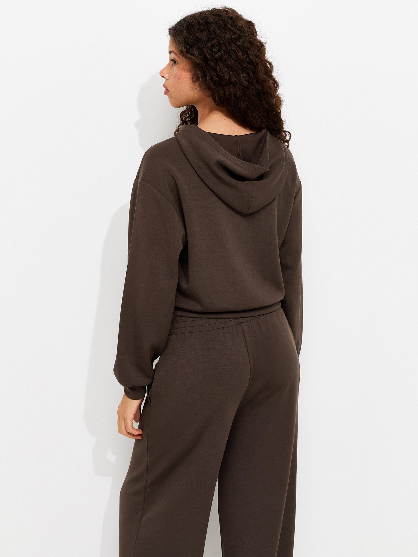 Image 2 of 5 of New Look 915 Girls Soft Touch Zip Front Hoodie - Dark Brown