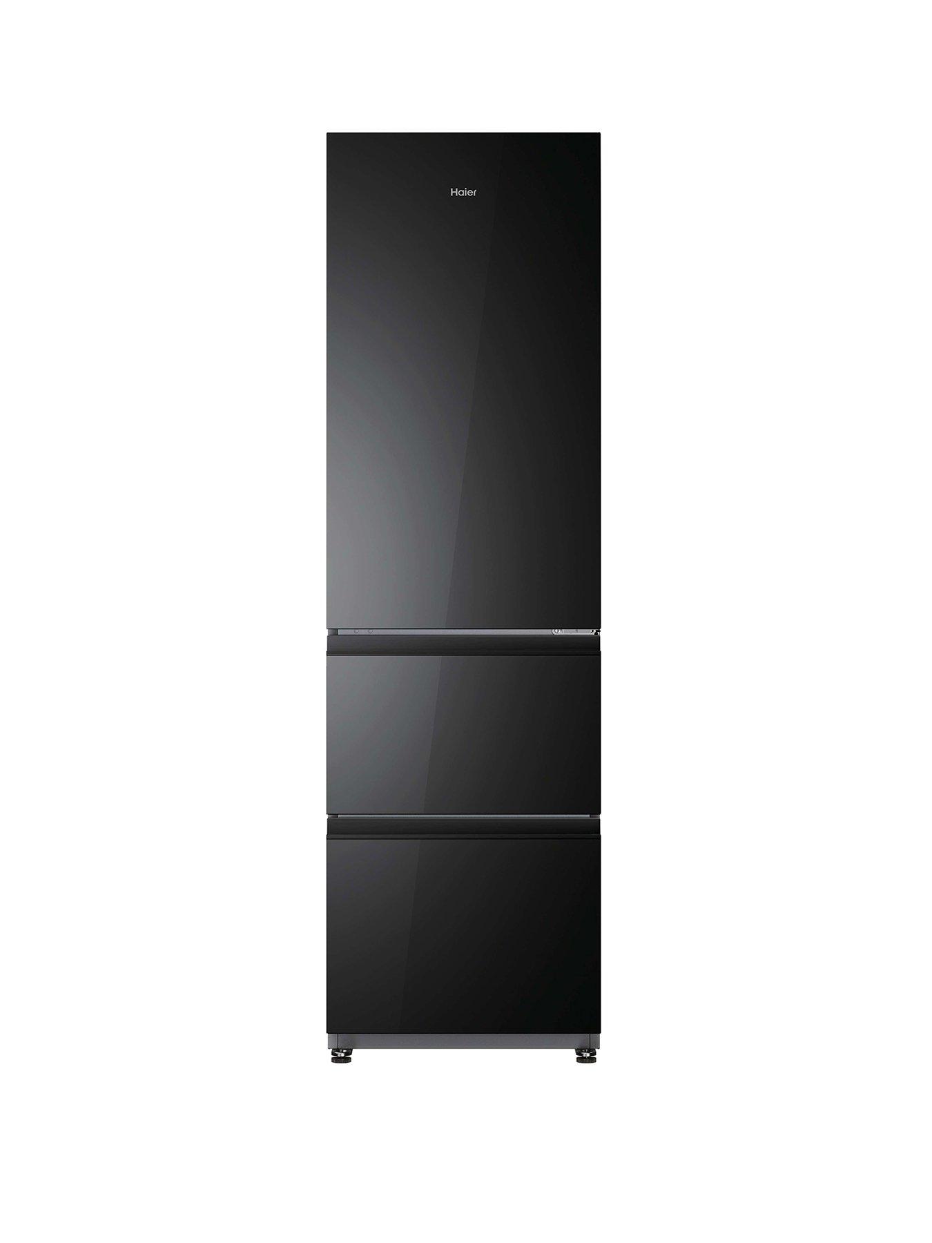 Haier HTR3518DNGBK 55cm 3D Combi Series 3 Obsidian Glass Freestanding Fridge-Freezer - Black