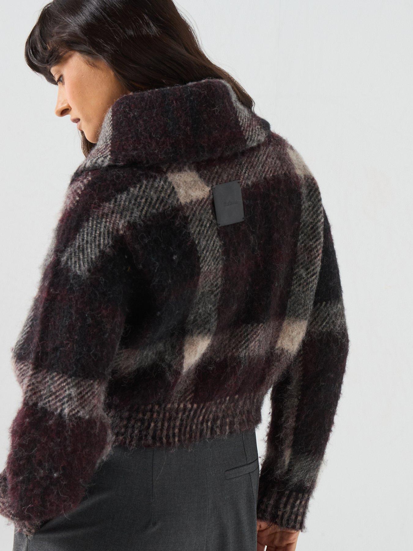 Image 2 of 6 of Barbour Womens Zip-Through Oversized Collar Multi Check Jumper - Multi