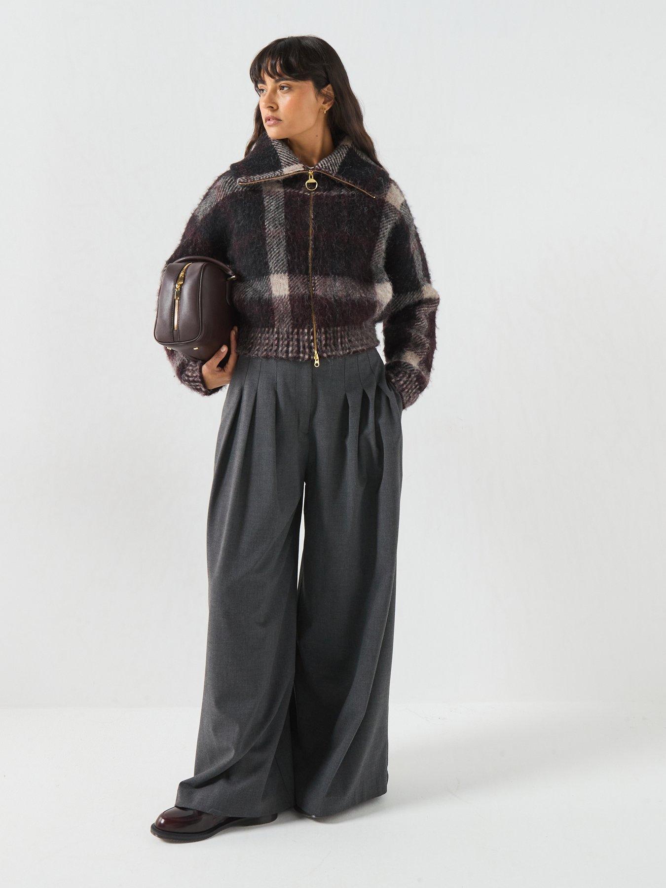 Image 3 of 6 of Barbour Womens Zip-Through Oversized Collar Multi Check Jumper - Multi