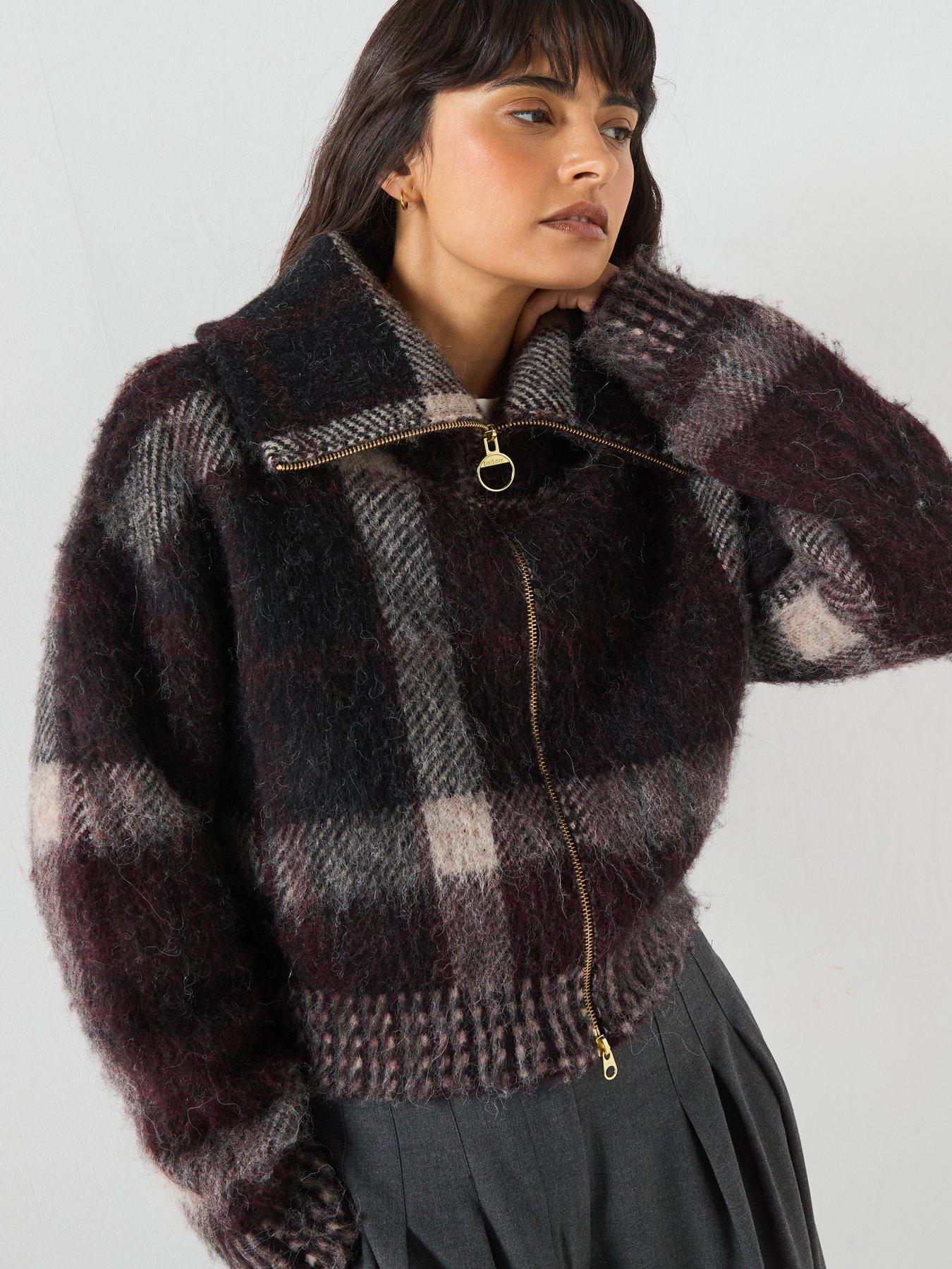 Image 5 of 6 of Barbour Womens Zip-Through Oversized Collar Multi Check Jumper - Multi