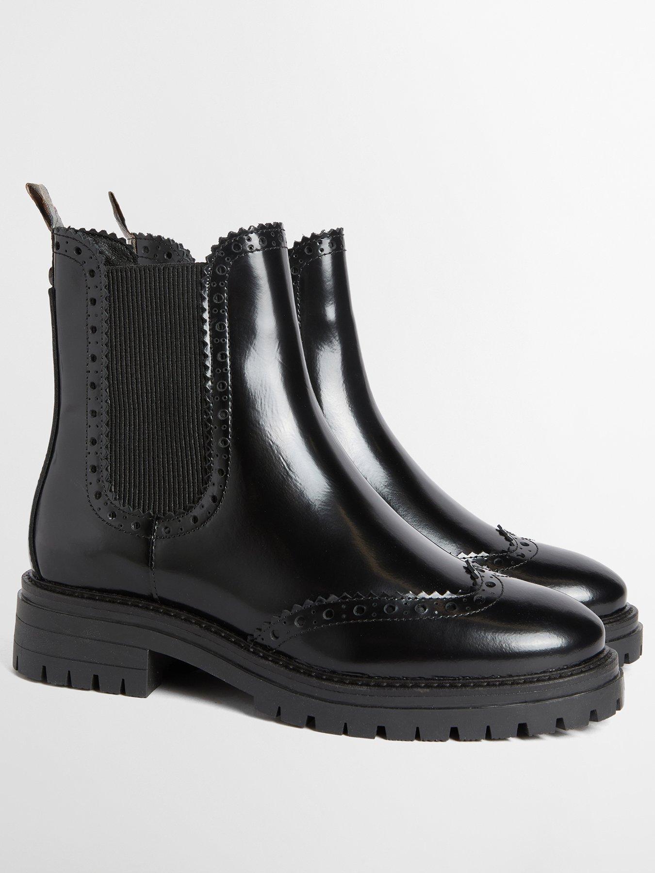 Image 2 of 4 of Barbour Womens Brogue Detail Lug Sole Pull-On Chelsea Boots - Black
