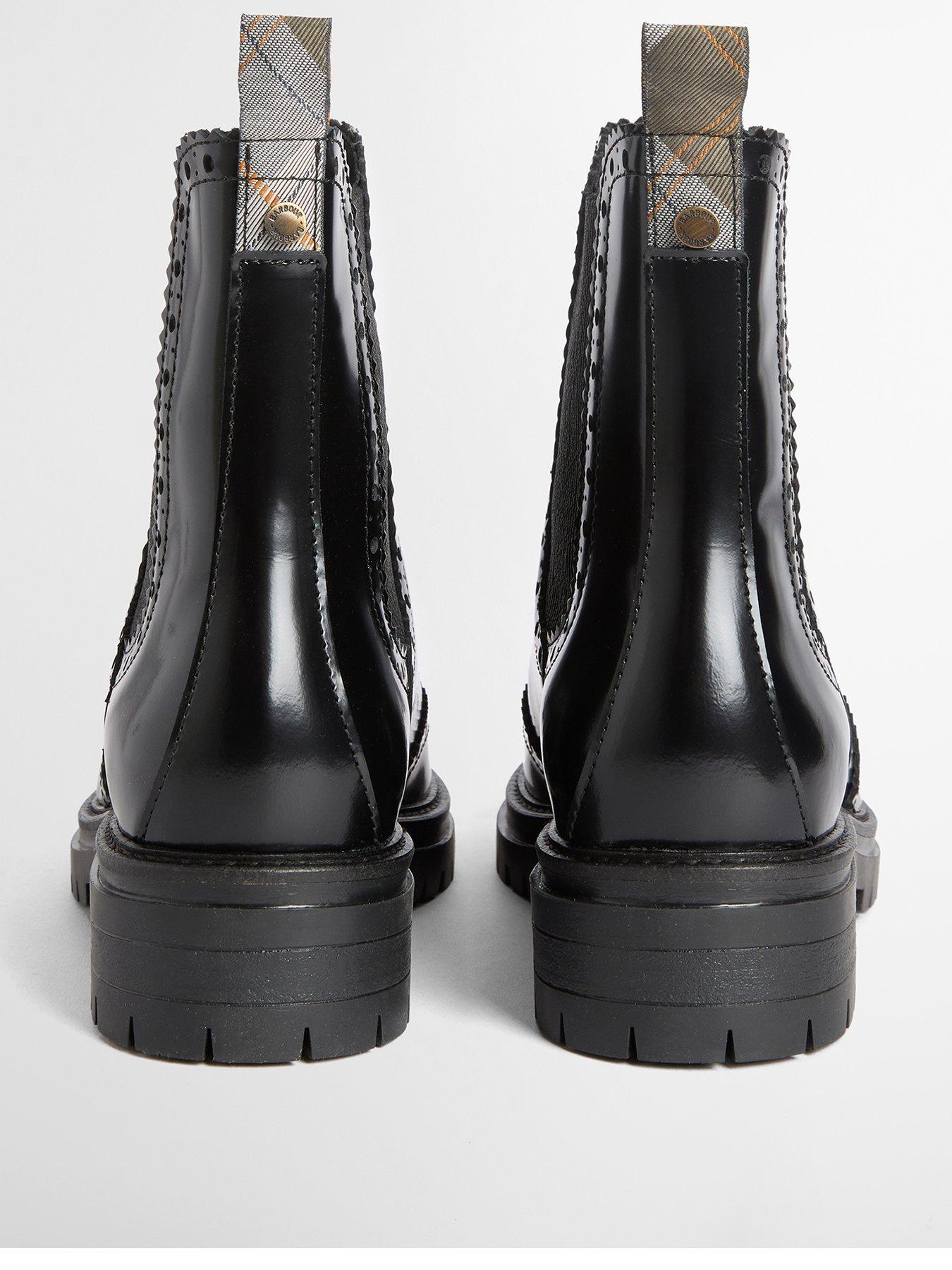 Image 3 of 4 of Barbour Womens Brogue Detail Lug Sole Pull-On Chelsea Boots - Black