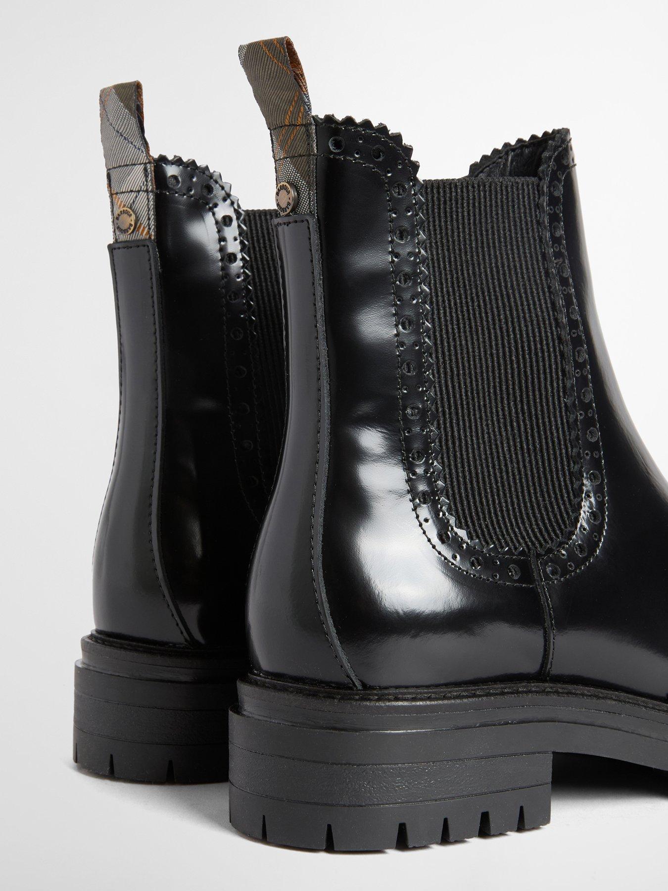 Image 4 of 4 of Barbour Womens Brogue Detail Lug Sole Pull-On Chelsea Boots - Black
