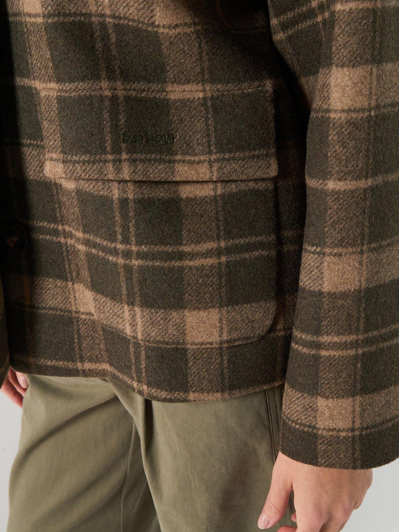 Image 4 of 6 of Barbour Womens Checked Wool-Blend Dropped Shoulder Coat - Green
