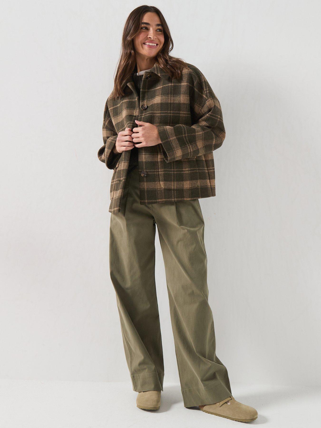 Image 6 of 6 of Barbour Womens Checked Wool-Blend Dropped Shoulder Coat - Green