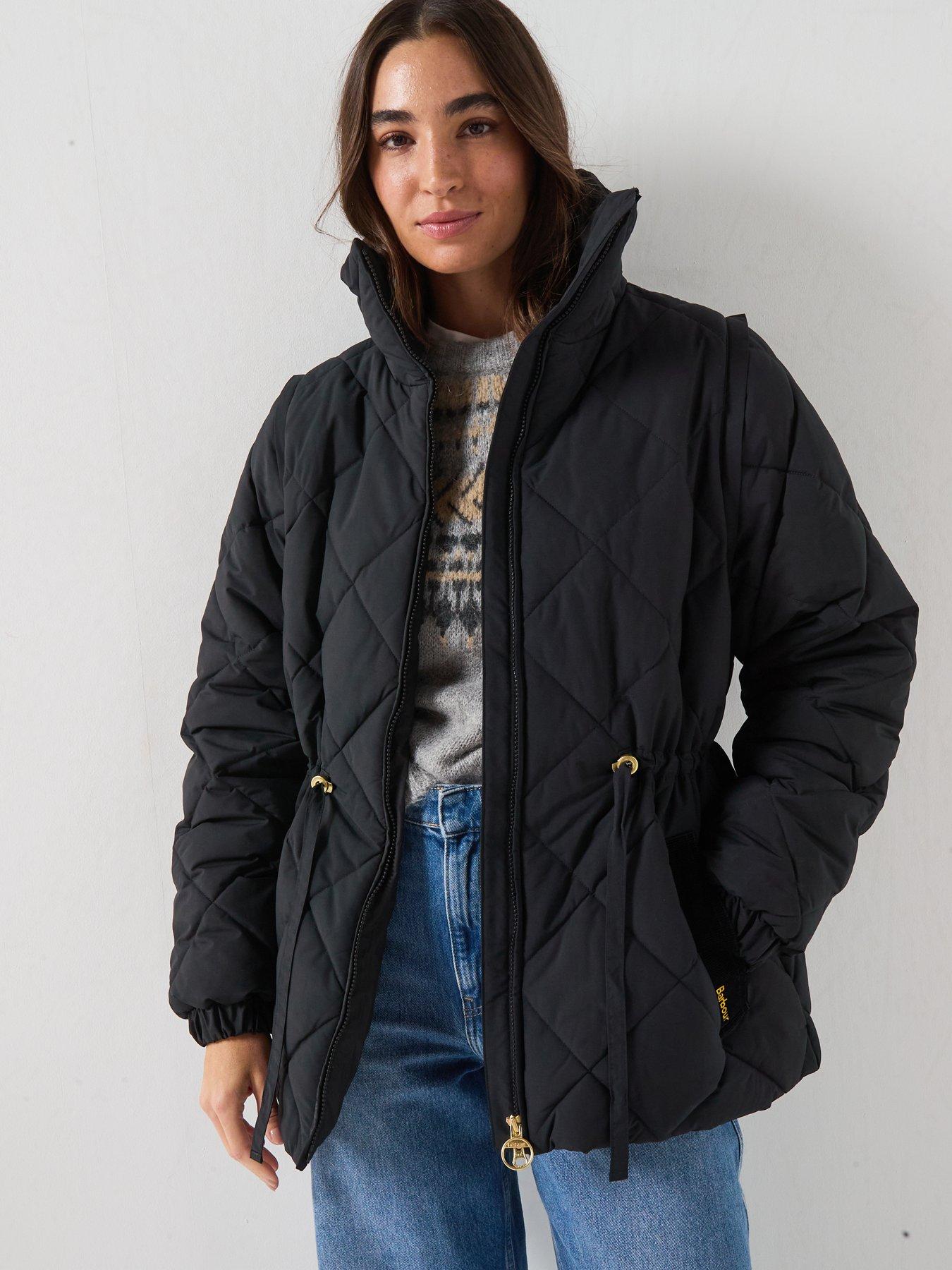 Image 1 of 6 of Barbour Womens Quilted Stand Collar Drawcord Puffer Jacket - Black