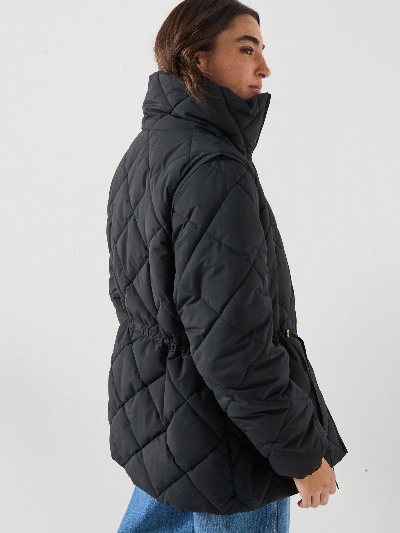 Image 2 of 6 of Barbour Womens Quilted Stand Collar Drawcord Puffer Jacket - Black