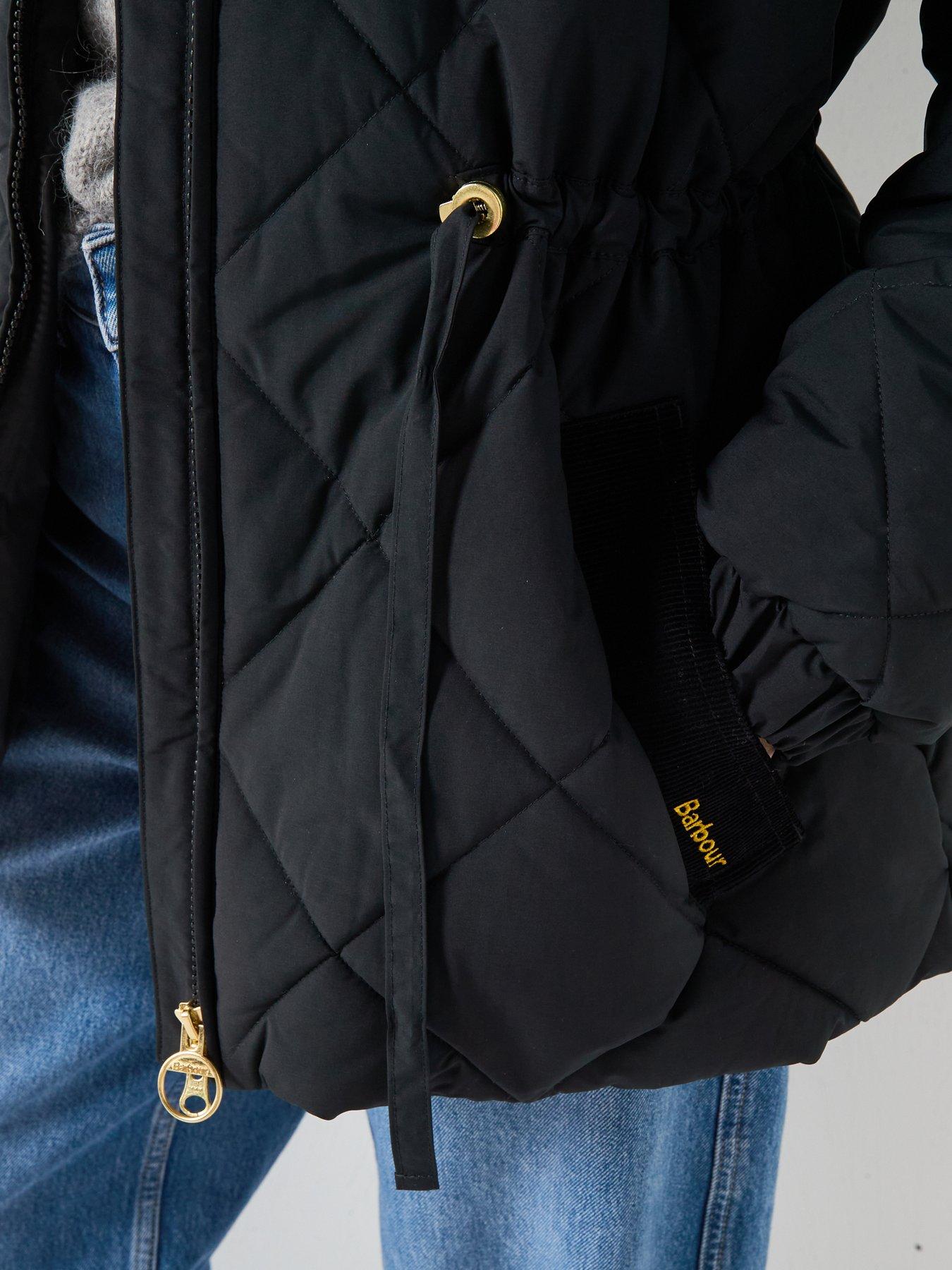Image 4 of 6 of Barbour Womens Quilted Stand Collar Drawcord Puffer Jacket - Black
