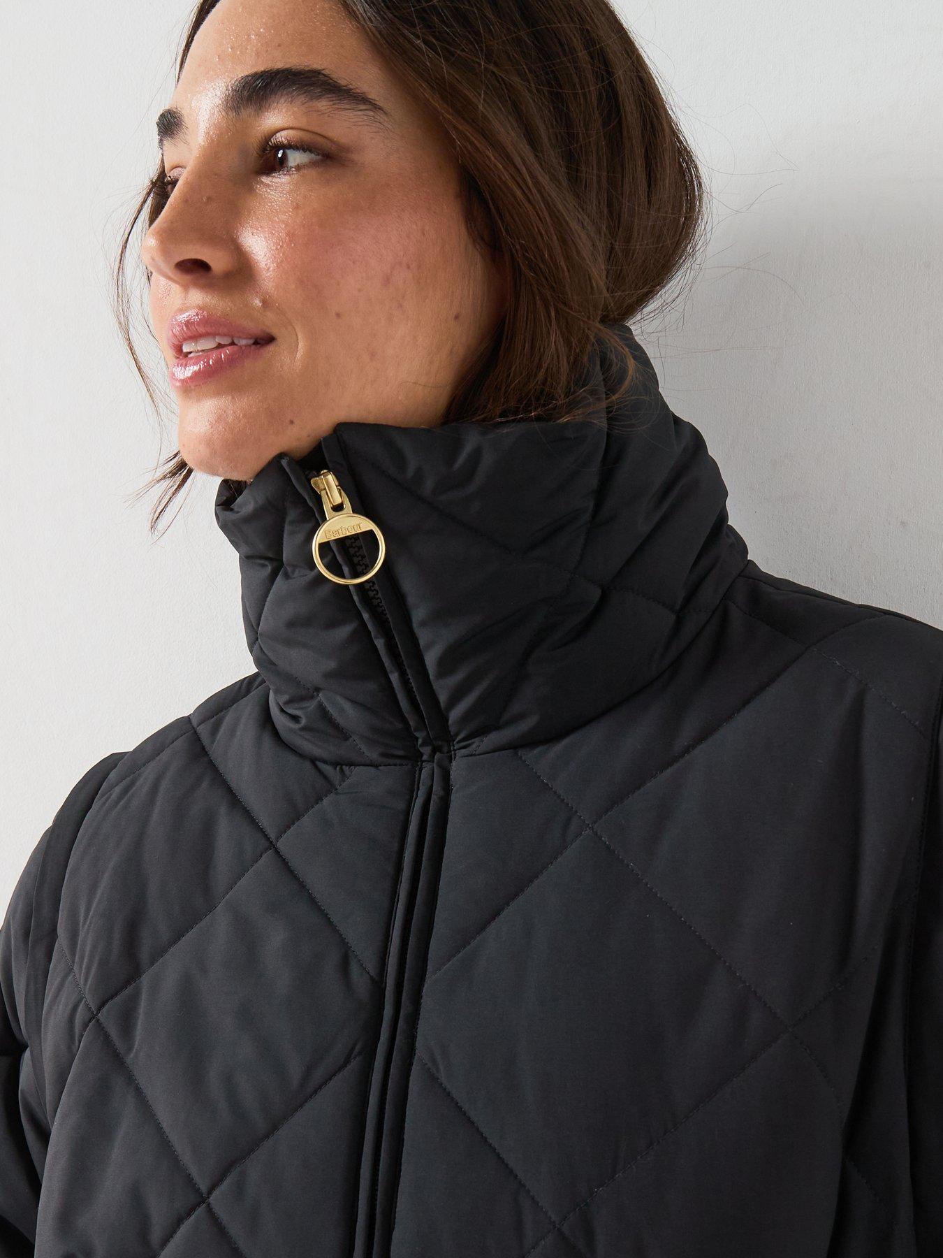 Image 5 of 6 of Barbour Womens Quilted Stand Collar Drawcord Puffer Jacket - Black