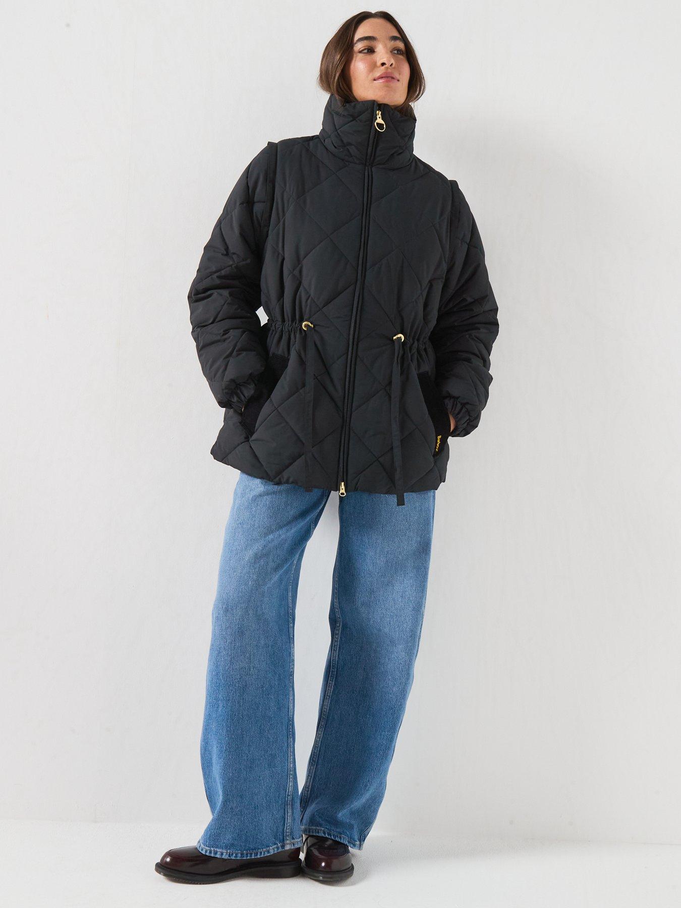 Image 6 of 6 of Barbour Womens Quilted Stand Collar Drawcord Puffer Jacket - Black