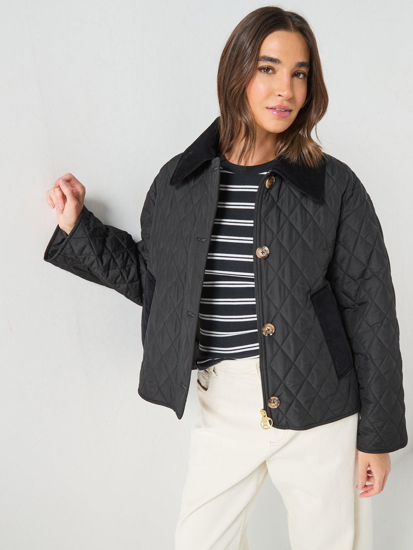 Image 1 of 6 of Barbour Womens Quilted Cord Collar Jacket - Black